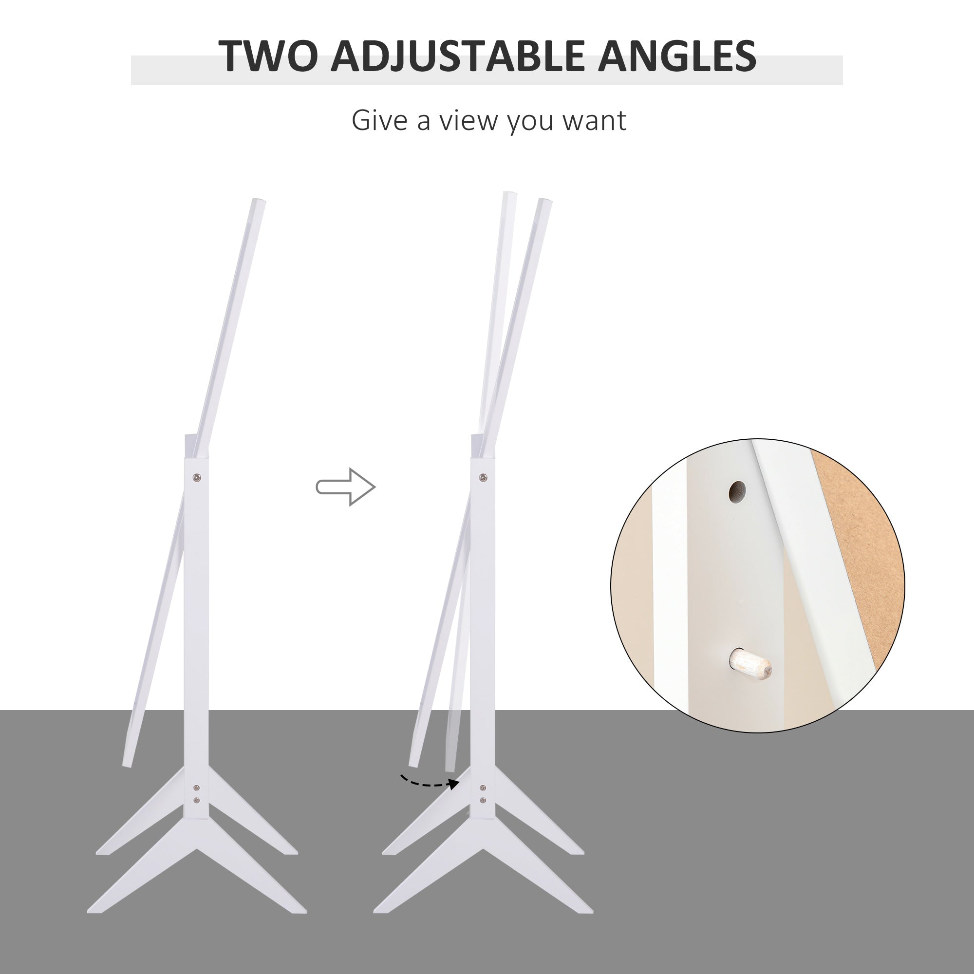 HOMCOM Full Length Mirror, Free Standing Mirror with Rectangular Frame, Adjustable Angle for Dressing Room, Bedroom, Living Room, White