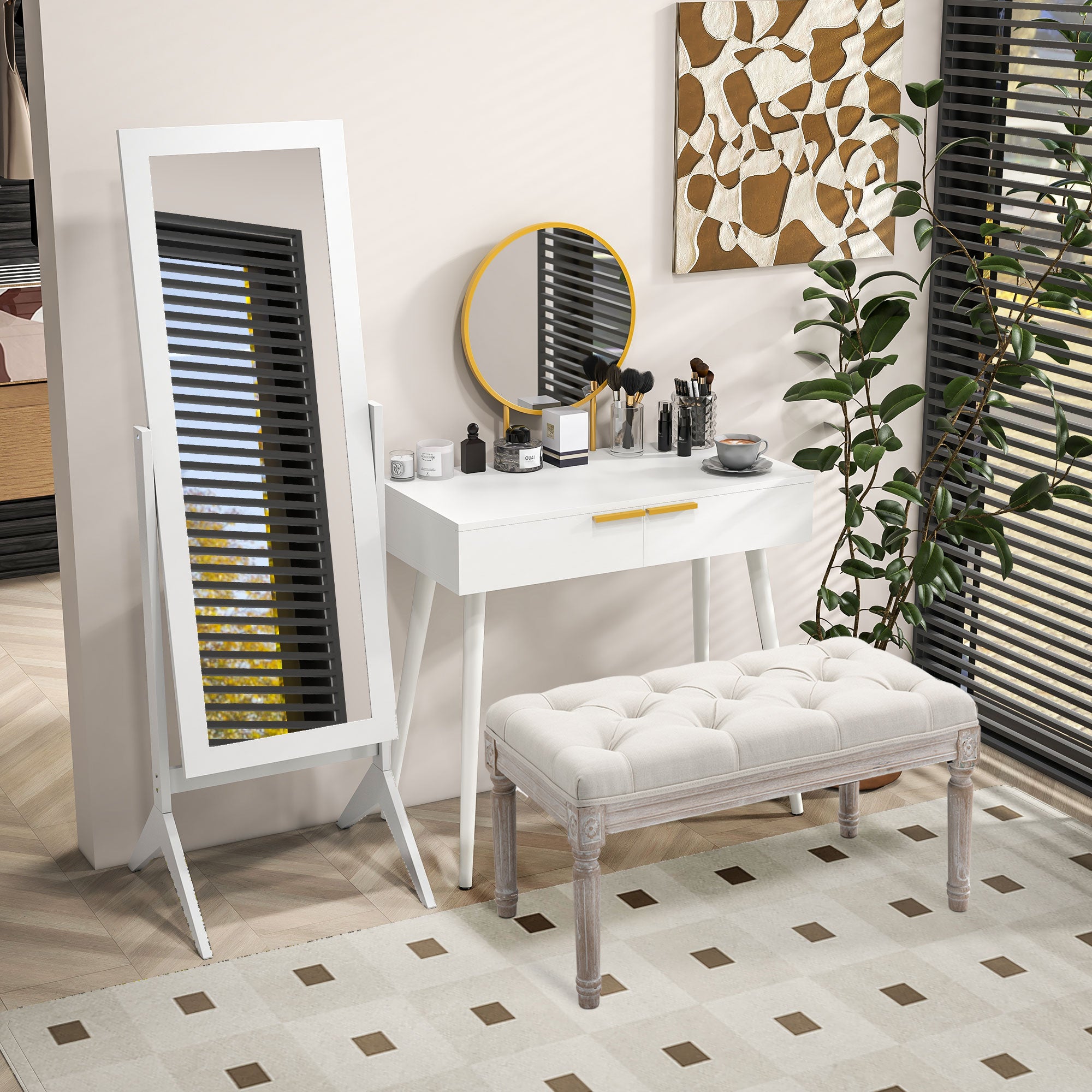 HOMCOM Full Length Mirror, Free Standing Mirror with Rectangular Frame, Adjustable Angle for Dressing Room, Bedroom, Living Room, White