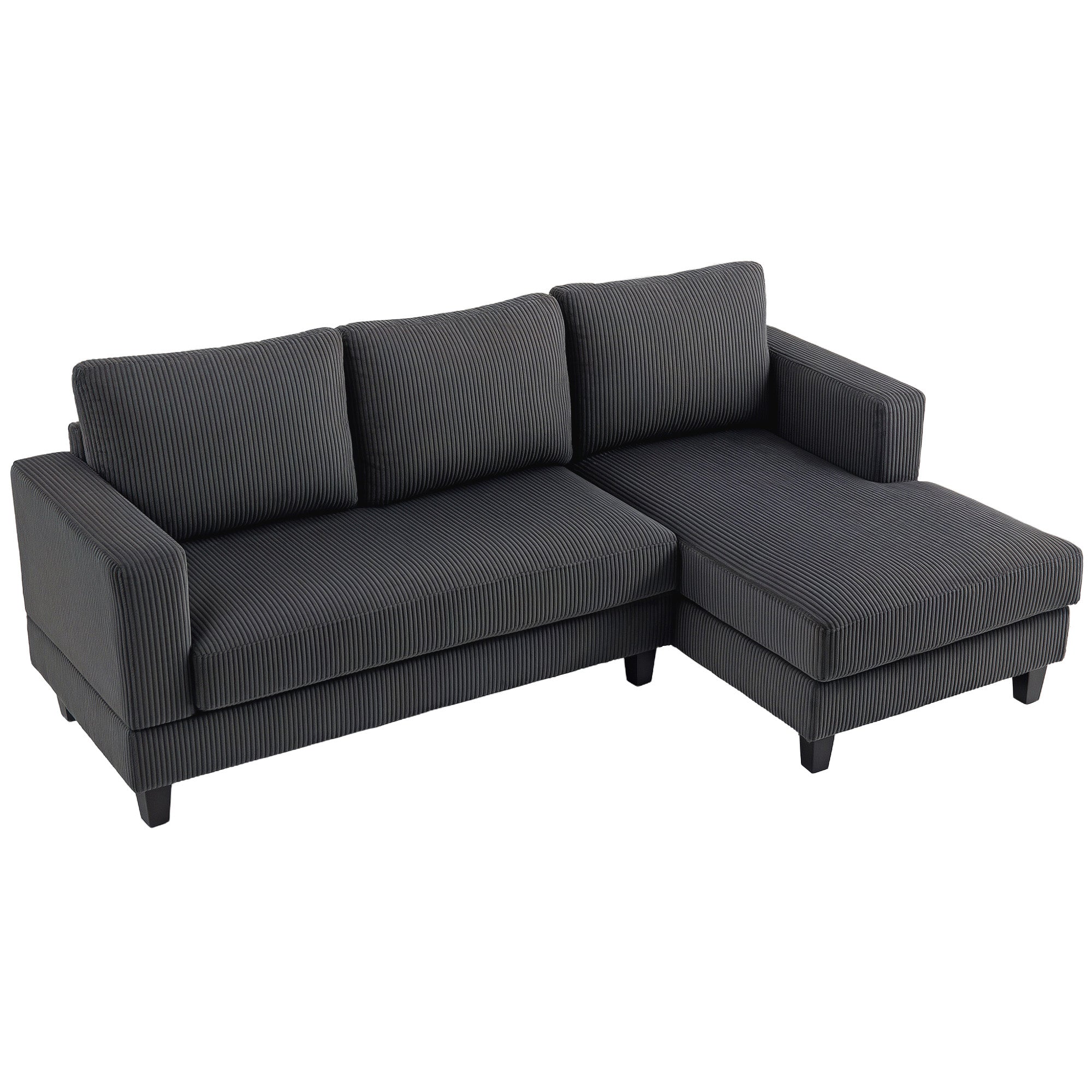 HOMCOM Sectional Sofa with Chaise Lounge and Thick Spring Cushion, Corduroy L Shaped Couch, 3 Seater Corner Sofa for Living Room, Bedroom, Charcoal Grey