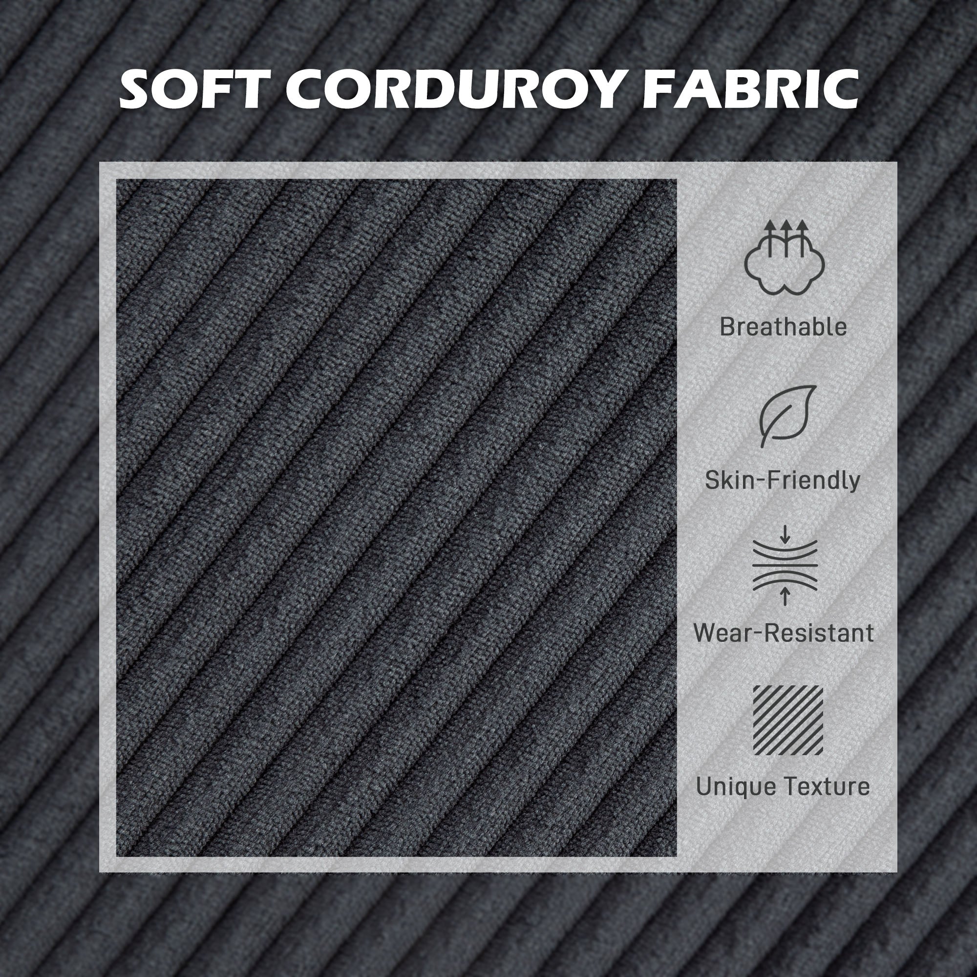 HOMCOM Sectional Sofa with Chaise Lounge and Thick Spring Cushion, Corduroy L Shaped Couch, 3 Seater Corner Sofa for Living Room, Bedroom, Charcoal Grey