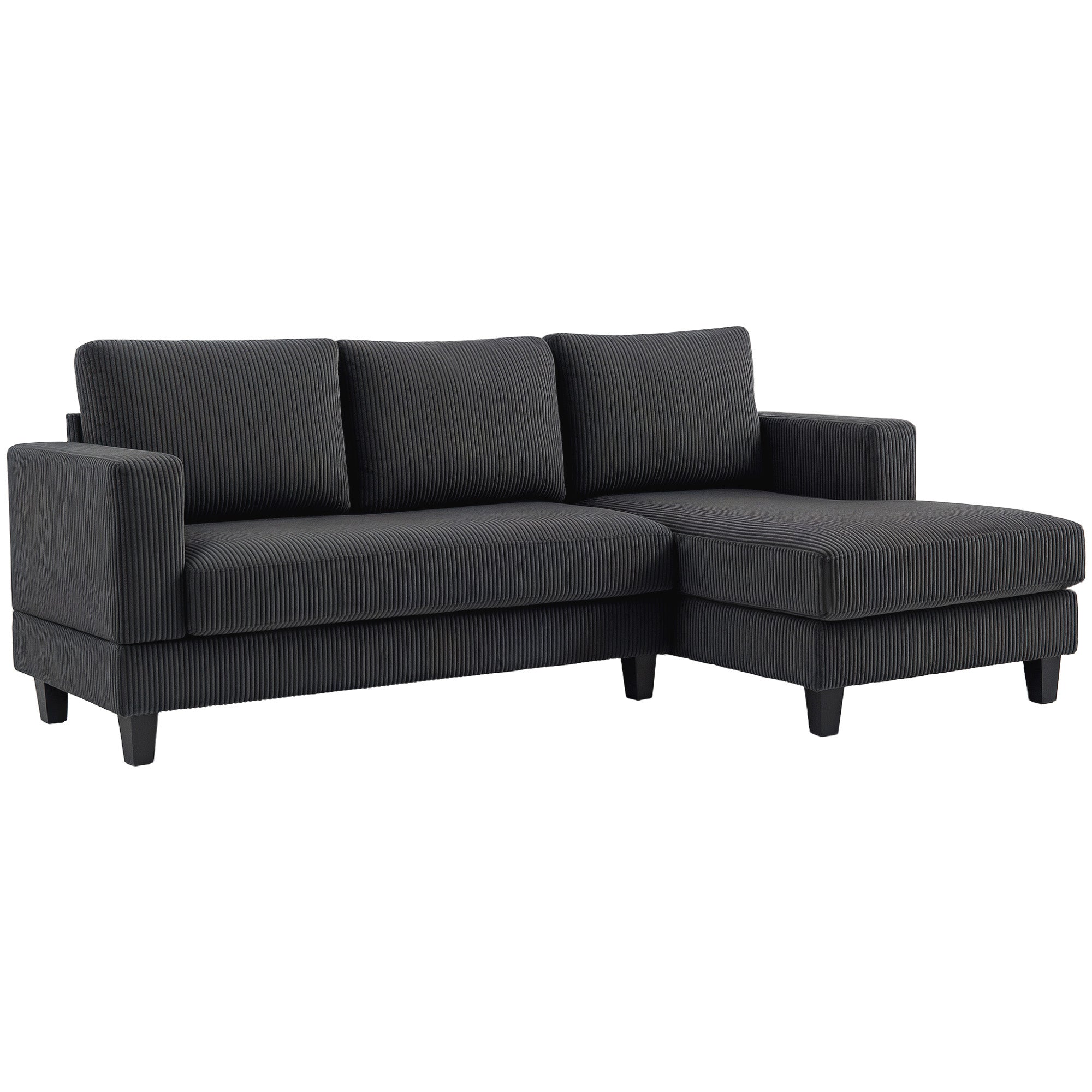 HOMCOM Sectional Sofa with Chaise Lounge and Thick Spring Cushion, Corduroy L Shaped Couch, 3 Seater Corner Sofa for Living Room, Bedroom, Charcoal Grey