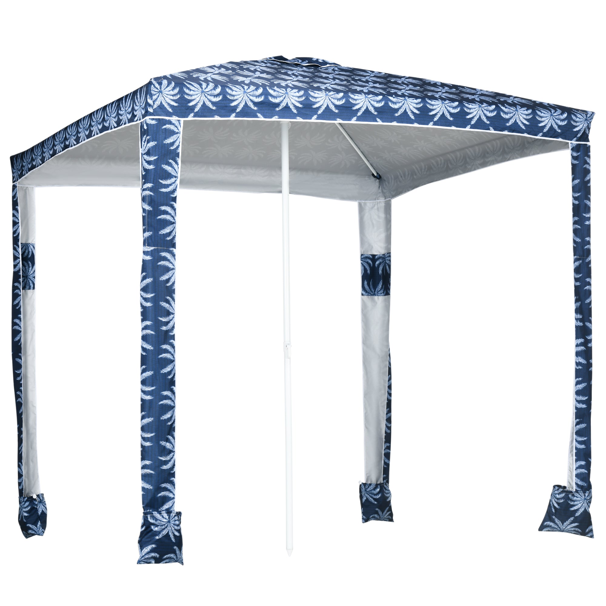 Outsunny Quick Beach Cabana Canopy Umbrella, 6.5' Easy-Assembly Sun-Shade Shelter with Sandbags and Carry Bag, Cool UV50+ Fits Adults & Family, Dark Blue Coconut Palm