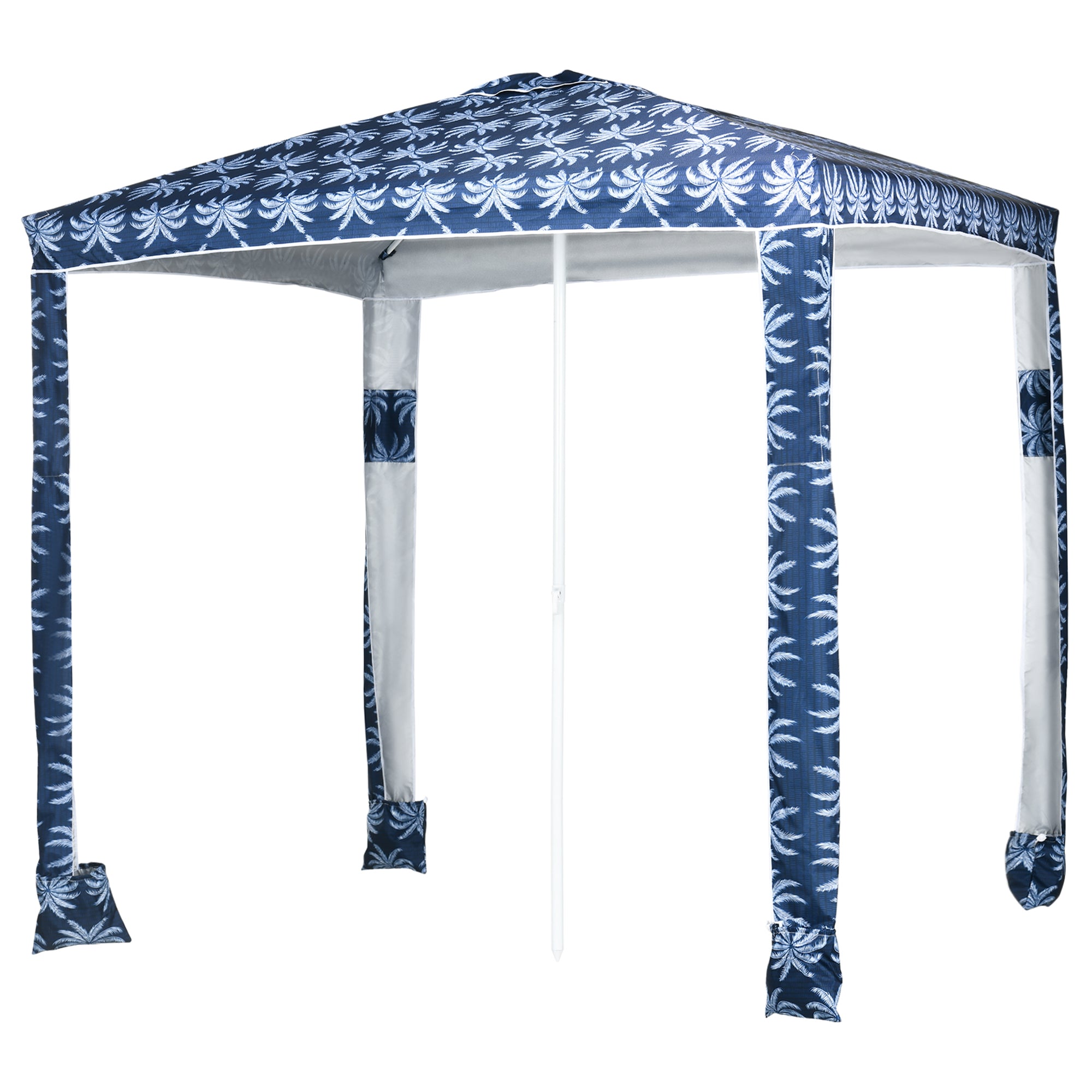 Outsunny Quick Beach Cabana Canopy Umbrella, 6.5' Easy-Assembly Sun-Shade Shelter with Sandbags and Carry Bag, Cool UV50+ Fits Adults & Family, Dark Blue Coconut Palm