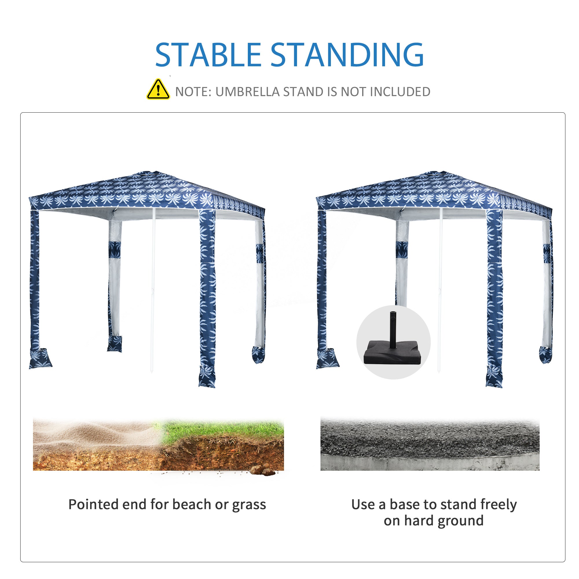 Outsunny Quick Beach Cabana Canopy Umbrella, 6.5' Easy-Assembly Sun-Shade Shelter with Sandbags and Carry Bag, Cool UV50+ Fits Adults & Family, Dark Blue Coconut Palm