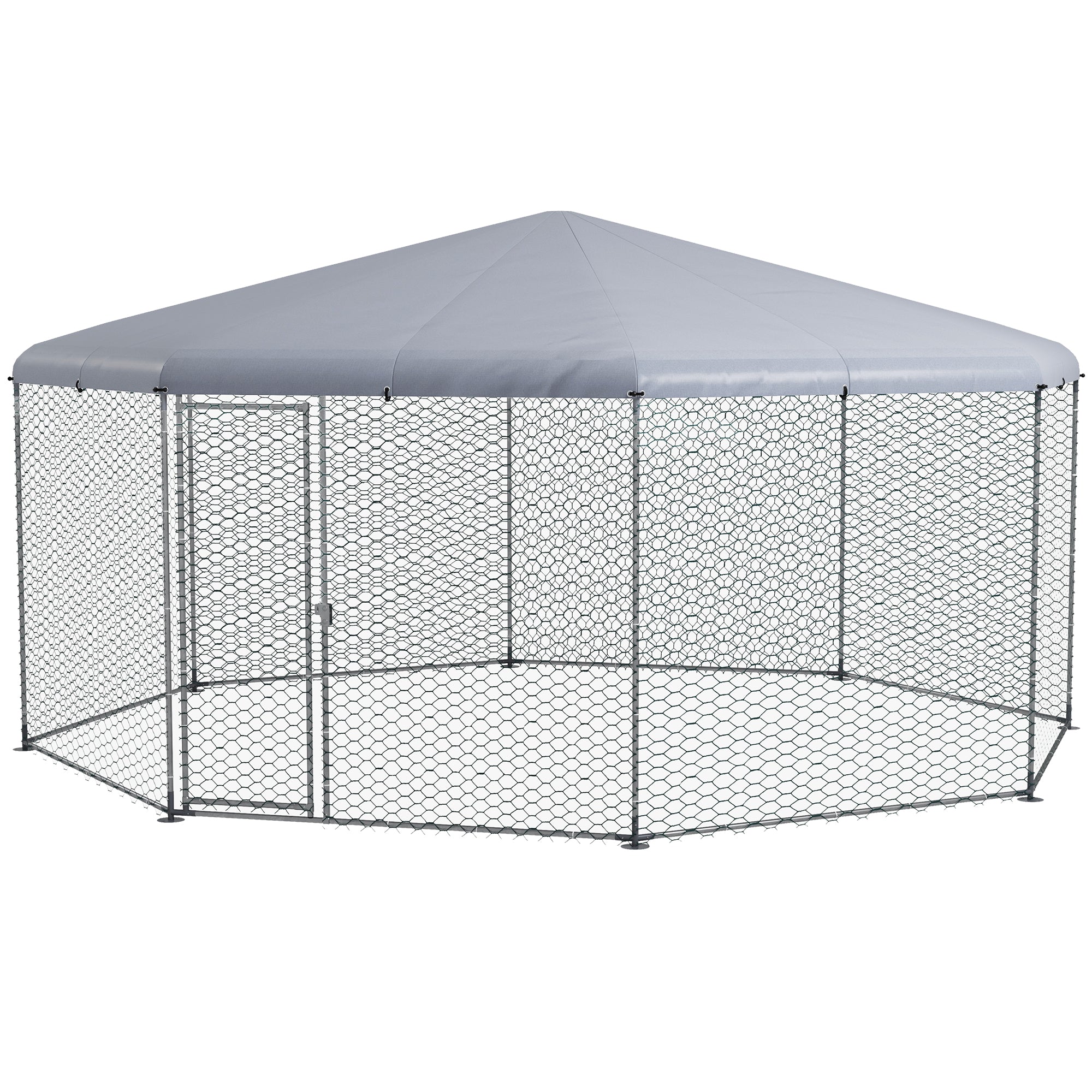 PawHut Large Chicken Coop Metal Chicken Run for Chickens with Waterproof and Anti-UV Cover, Polygon Shaped Walk in Fence Cage Hen House for Outdoor and Yard Farm Use, 1" Dia, 17.1' x 15.7' x 9'