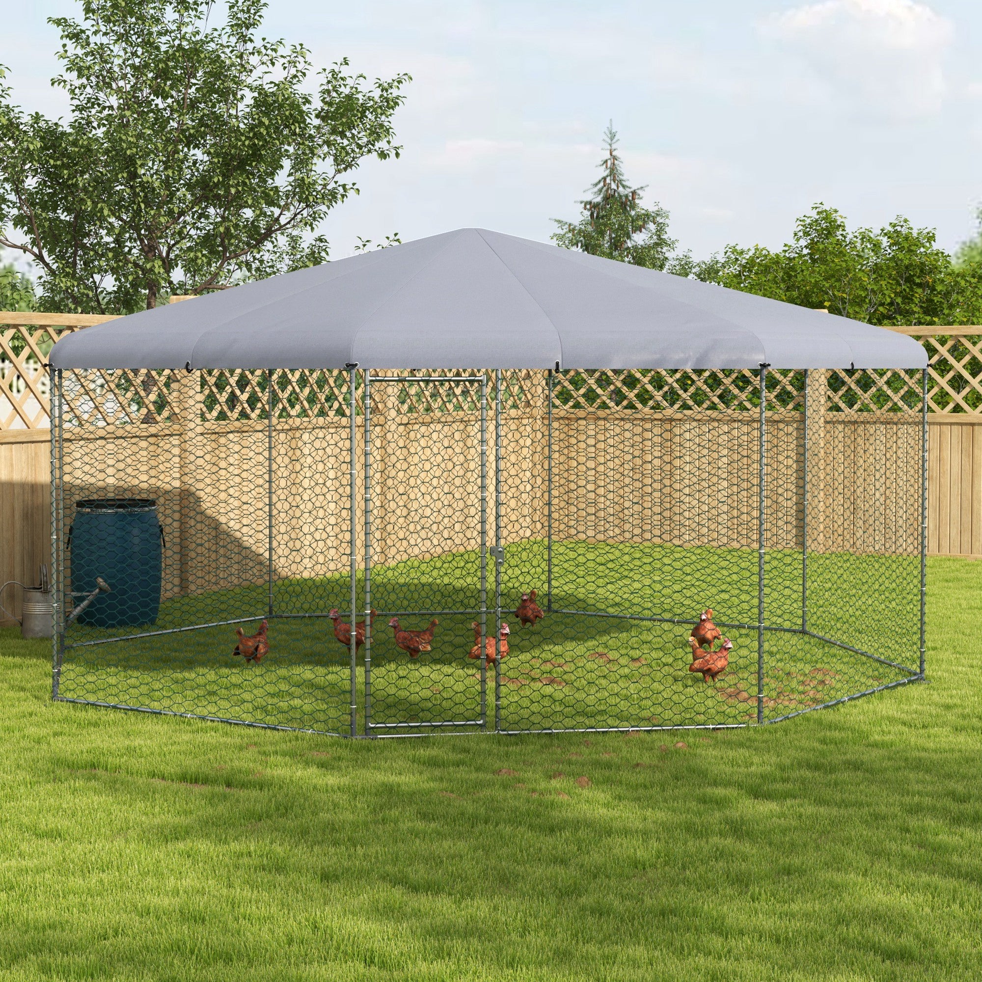 PawHut Large Chicken Coop Metal Chicken Run for Chickens with Waterproof and Anti-UV Cover, Polygon Shaped Walk in Fence Cage Hen House for Outdoor and Yard Farm Use, 1" Dia, 17.1' x 15.7' x 9'