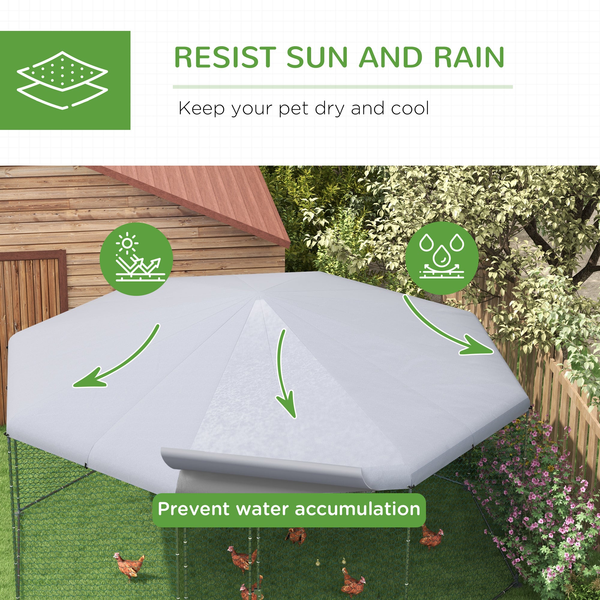 PawHut Large Chicken Coop Metal Chicken Run for Chickens with Waterproof and Anti-UV Cover, Polygon Shaped Walk in Fence Cage Hen House for Outdoor and Yard Farm Use, 1" Dia, 17.1' x 15.7' x 9'
