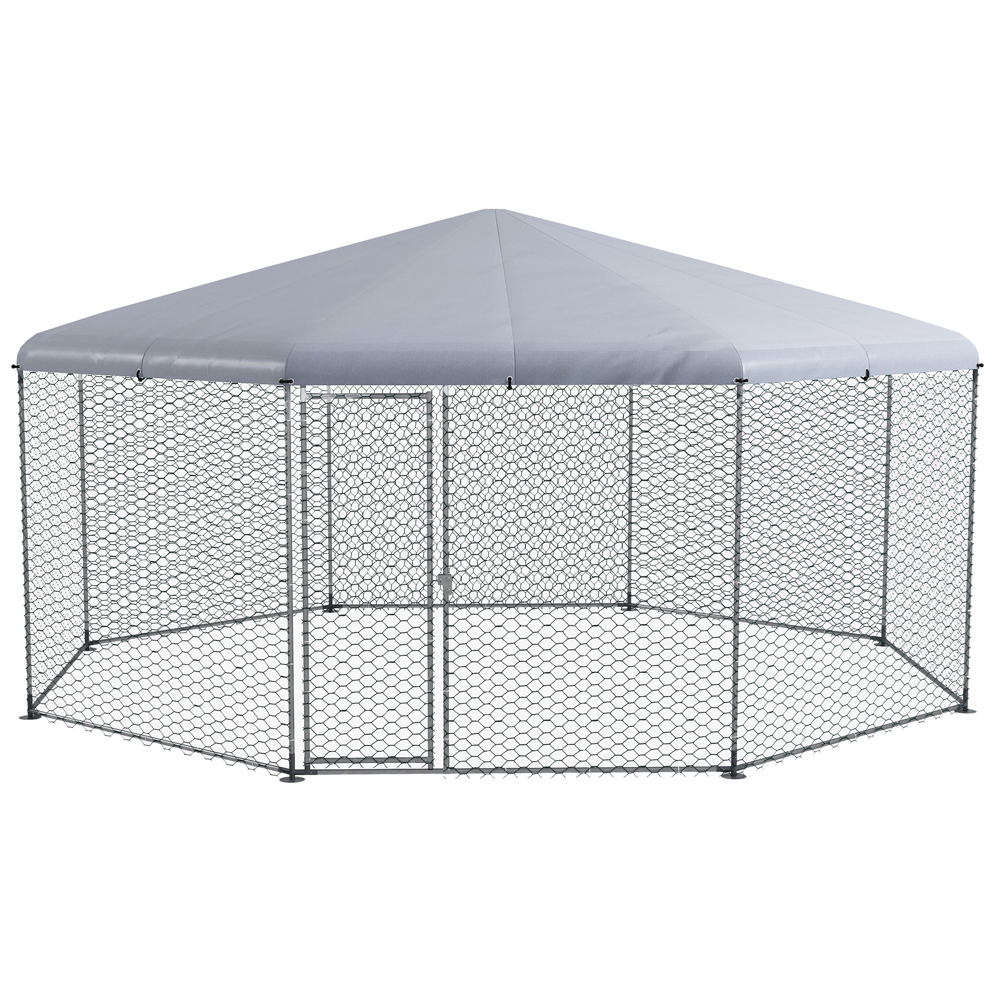 PawHut Large Chicken Coop Metal Chicken Run for Chickens with Waterproof and Anti-UV Cover, Polygon Shaped Walk in Fence Cage Hen House for Outdoor and Yard Farm Use, 1" Dia, 17.1' x 15.7' x 9'
