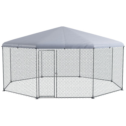 PawHut Large Chicken Coop Metal Chicken Run for Chickens with Waterproof and Anti-UV Cover, Polygon Shaped Walk in Fence Cage Hen House for Outdoor and Yard Farm Use, 1" Dia, 17.1' x 15.7' x 9'