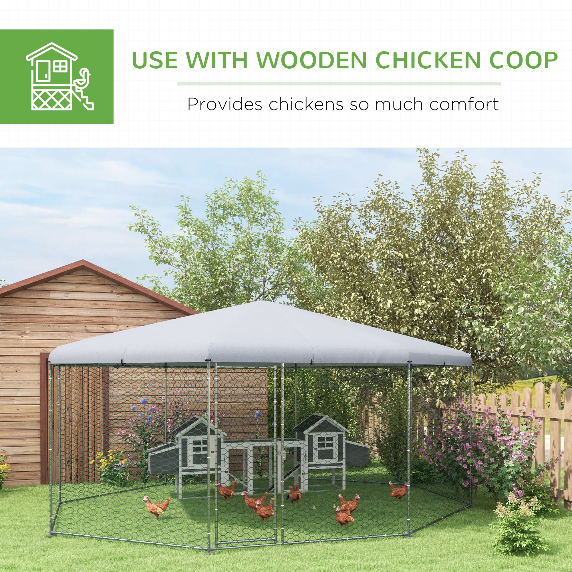 PawHut Large Chicken Coop Metal Chicken Run for Chickens with Waterproof and Anti-UV Cover, Polygon Shaped Walk in Fence Cage Hen House for Outdoor and Yard Farm Use, 1" Dia, 17.1' x 15.7' x 9'