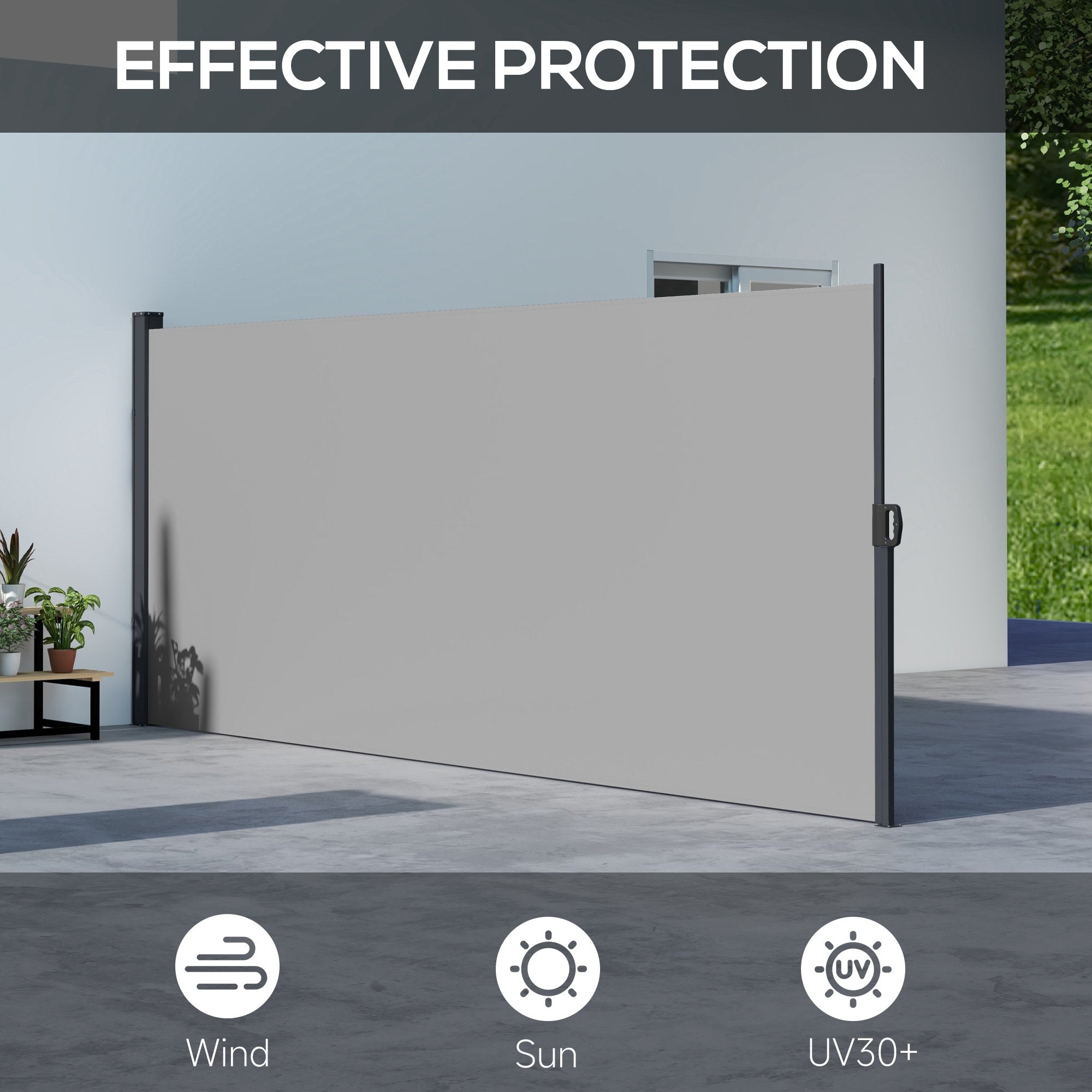 Outsunny 13' x 5' Retractable Side Awning, Garden Privacy Screen Divider, Full Cassette Windbreaker for Hot Tub, Balcony, Terrace, Pool, Light Grey
