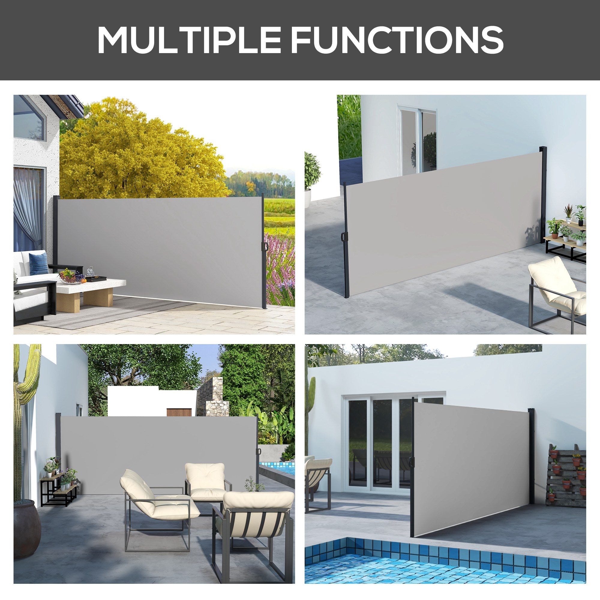 Outsunny 13' x 5' Retractable Side Awning, Garden Privacy Screen Divider, Full Cassette Windbreaker for Hot Tub, Balcony, Terrace, Pool, Light Grey