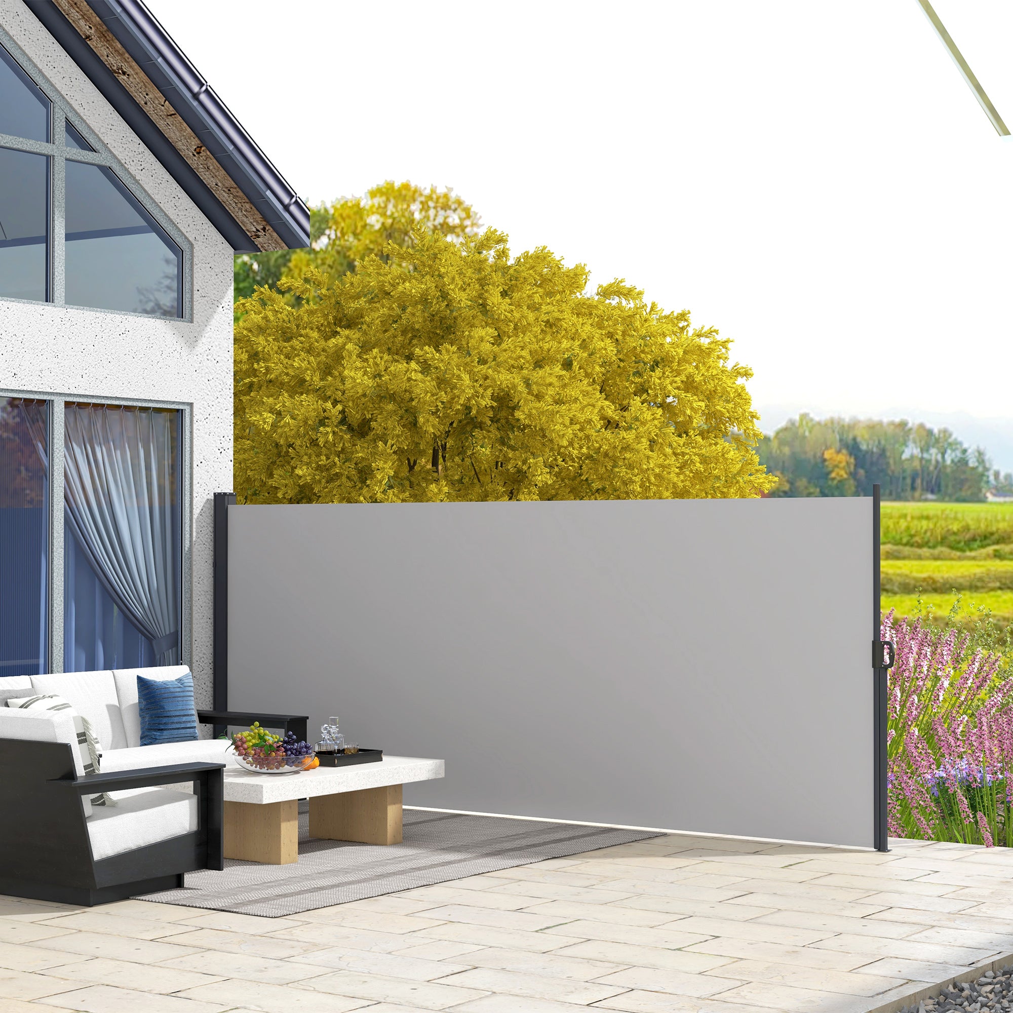 Outsunny 13' x 5' Retractable Side Awning, Garden Privacy Screen Divider, Full Cassette Windbreaker for Hot Tub, Balcony, Terrace, Pool, Light Grey