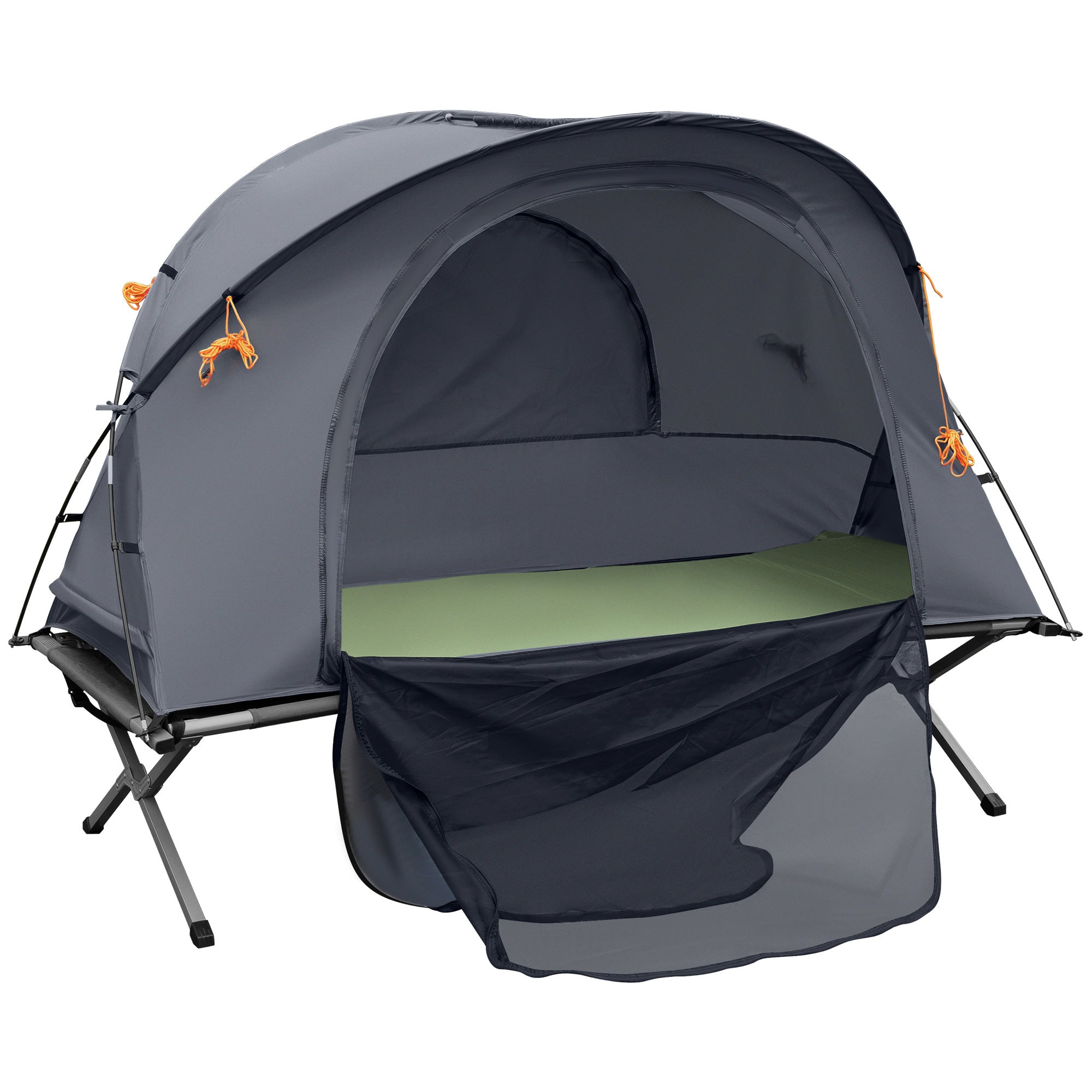 Outsunny Camping Tent Cot, Multifunctional Folding Tent Combo, Portable Off-Ground Tent Shelter with Self-Inflating Air Mattress and Carry Bag for 1 Person