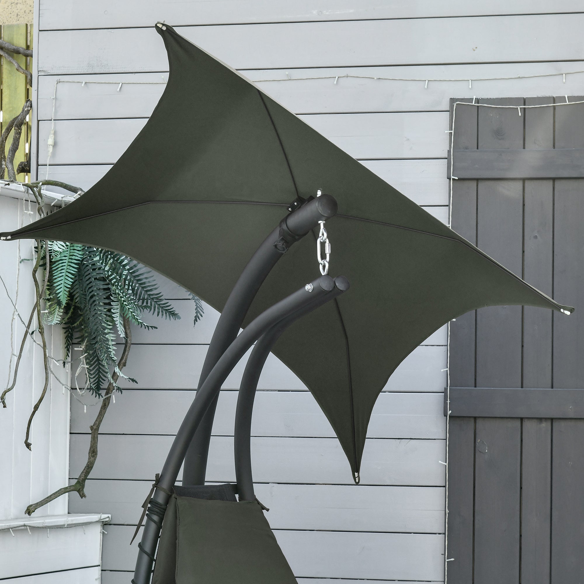 Outsunny Floating Chaise Lounge Outdoor Porch Swing Chair Hanging Hammock Reclining Seat  w/ Arc Stand & Canopy Umbrella Charcoal Grey