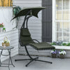 Outsunny Floating Chaise Lounge Outdoor Porch Swing Chair Hanging Hammock Reclining Seat  w/ Arc Stand & Canopy Umbrella Charcoal Grey