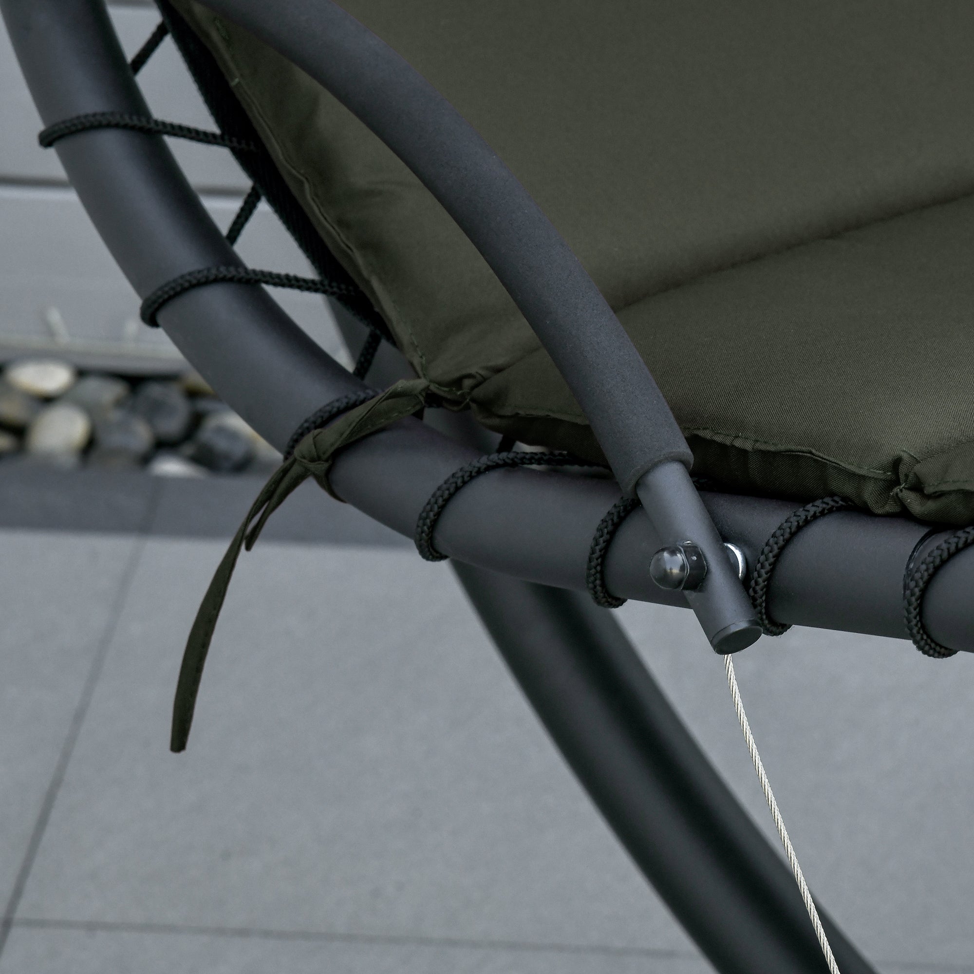 Outsunny Floating Chaise Lounge Outdoor Porch Swing Chair Hanging Hammock Reclining Seat  w/ Arc Stand & Canopy Umbrella Charcoal Grey