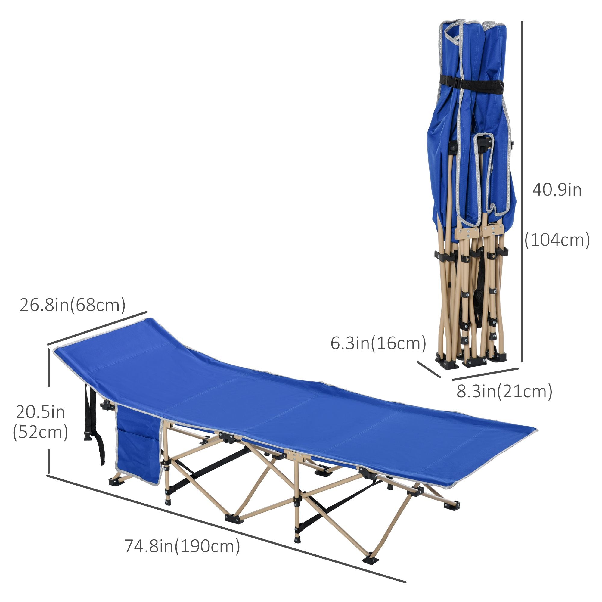 Outsunny Folding Camping Cot for Adults with Carry Bag, Side Pocket, Outdoor Portable Sleeping Bed for Travel Camp Vocation, Navy Blue