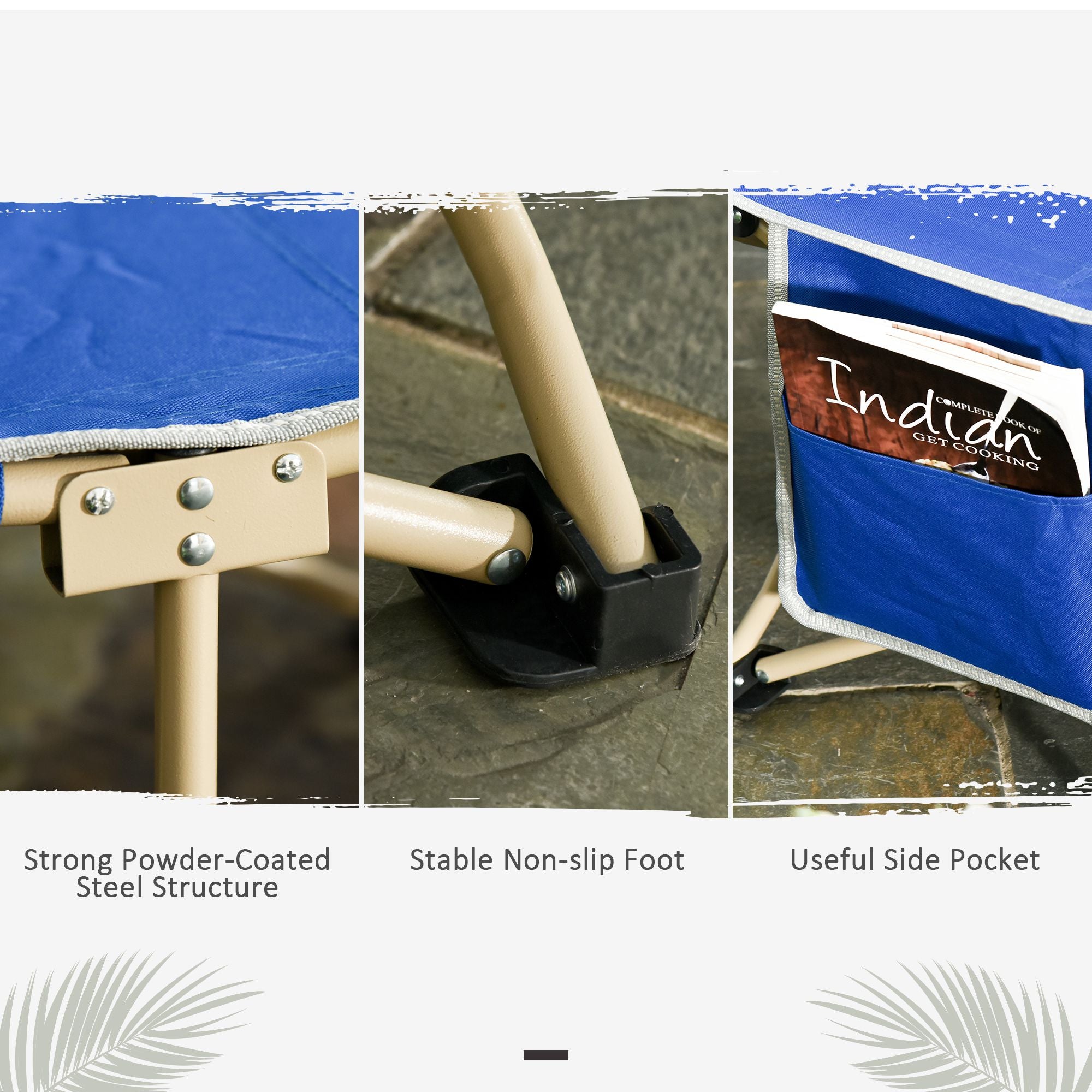 Outsunny Folding Camping Cot for Adults with Carry Bag, Side Pocket, Outdoor Portable Sleeping Bed for Travel Camp Vocation, Navy Blue