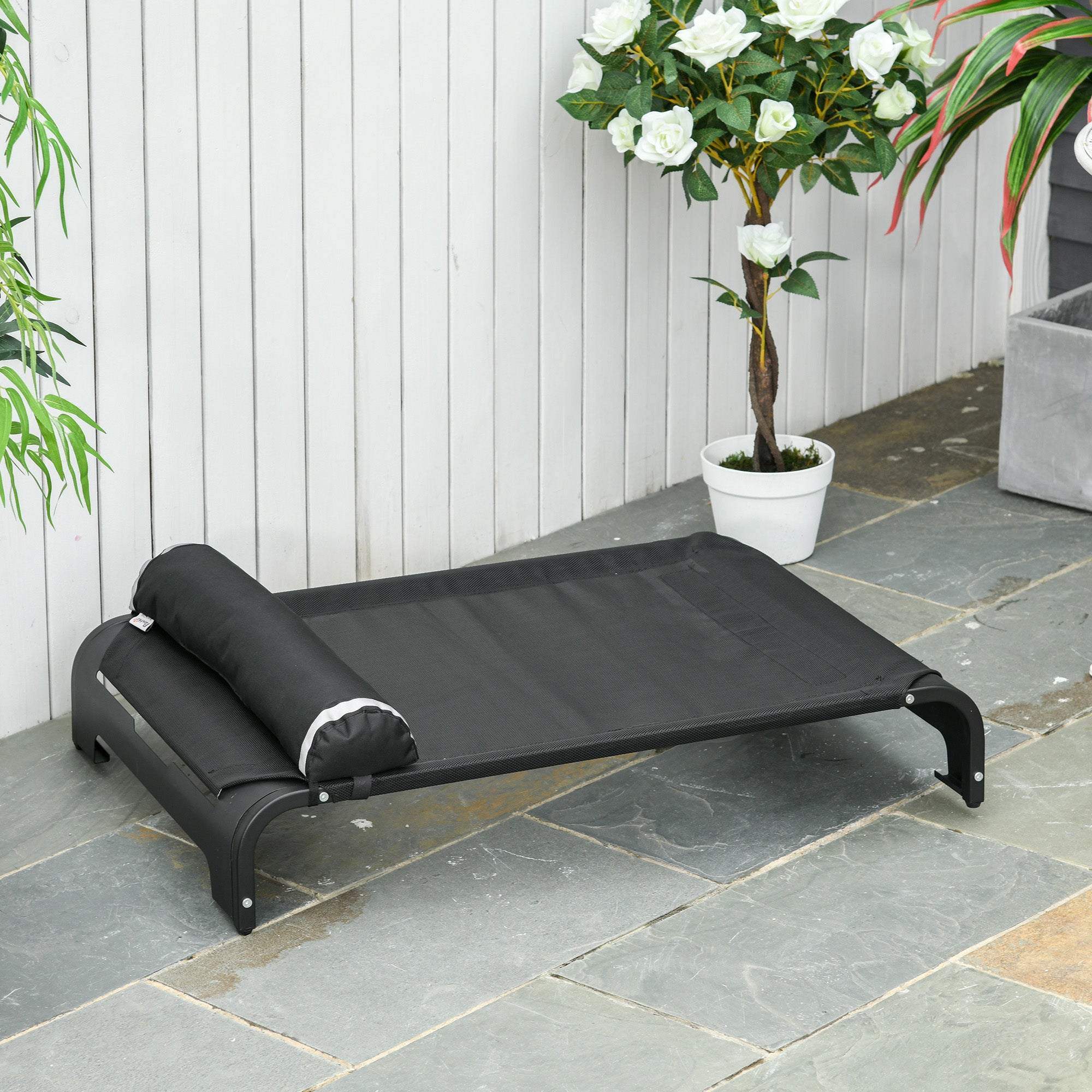 PawHut Elevated Dog Bed w/ Removable Pillow, Raised Pet Bed w/ Steel Frame & Breathable Mesh Fabric for Large and Medium Sized Dogs, Black