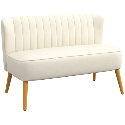 HOMCOM 46" Fabric Loveseat Sofa, Upholstered 2 Seater Couch with Rubber Wood Legs for Bedroom, Living Room, Cream White
