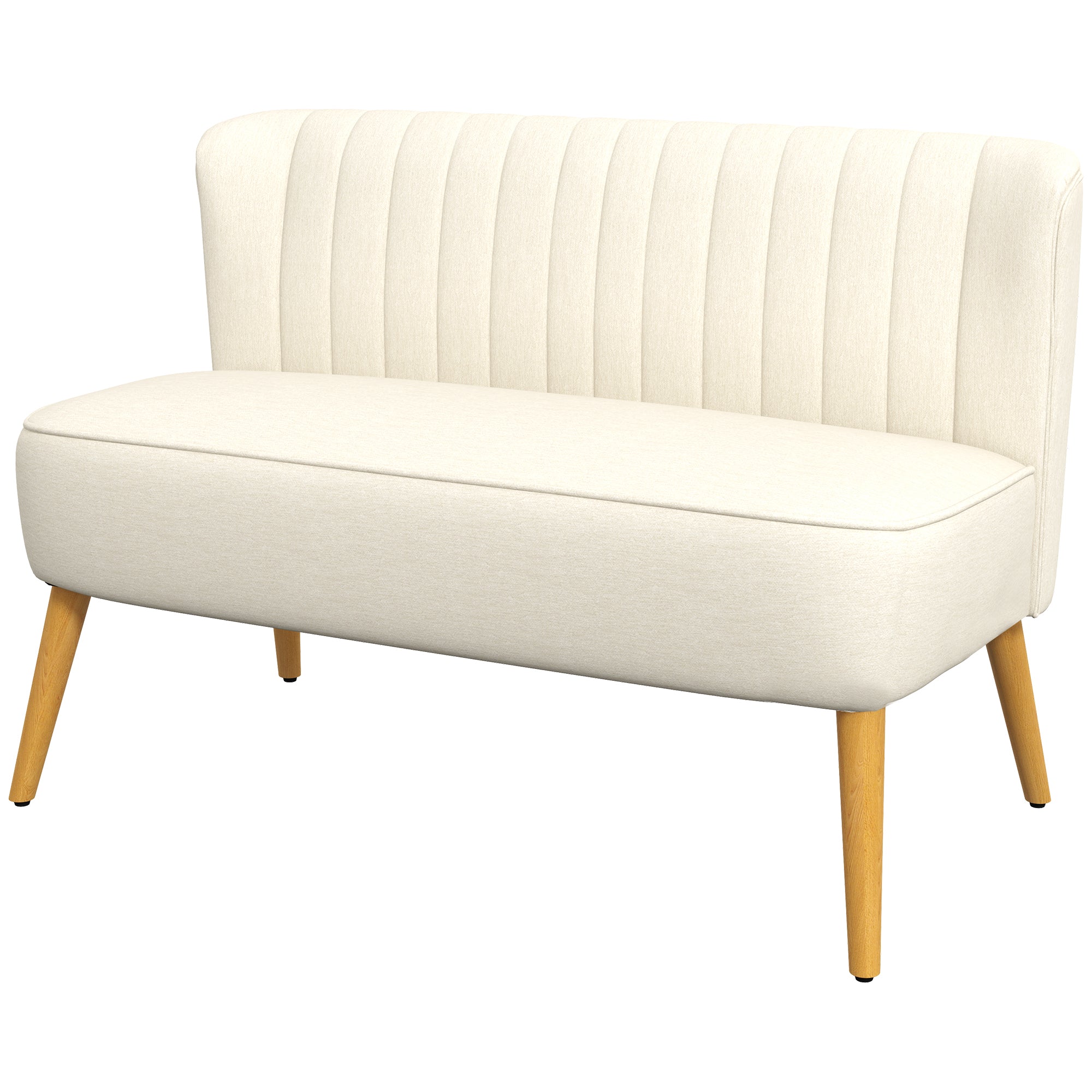 HOMCOM 46" Fabric Loveseat Sofa, Upholstered 2 Seater Couch with Rubber Wood Legs for Bedroom, Living Room, Cream White