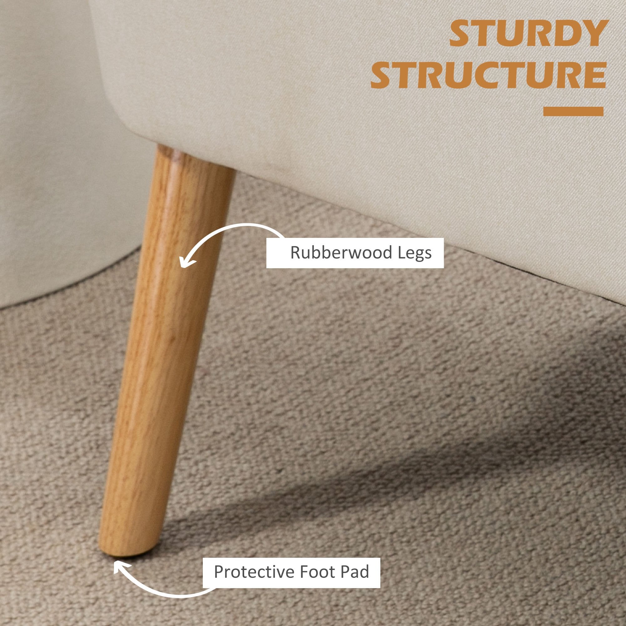 HOMCOM 46" Fabric Loveseat Sofa, Upholstered 2 Seater Couch with Rubber Wood Legs for Bedroom, Living Room, Cream White