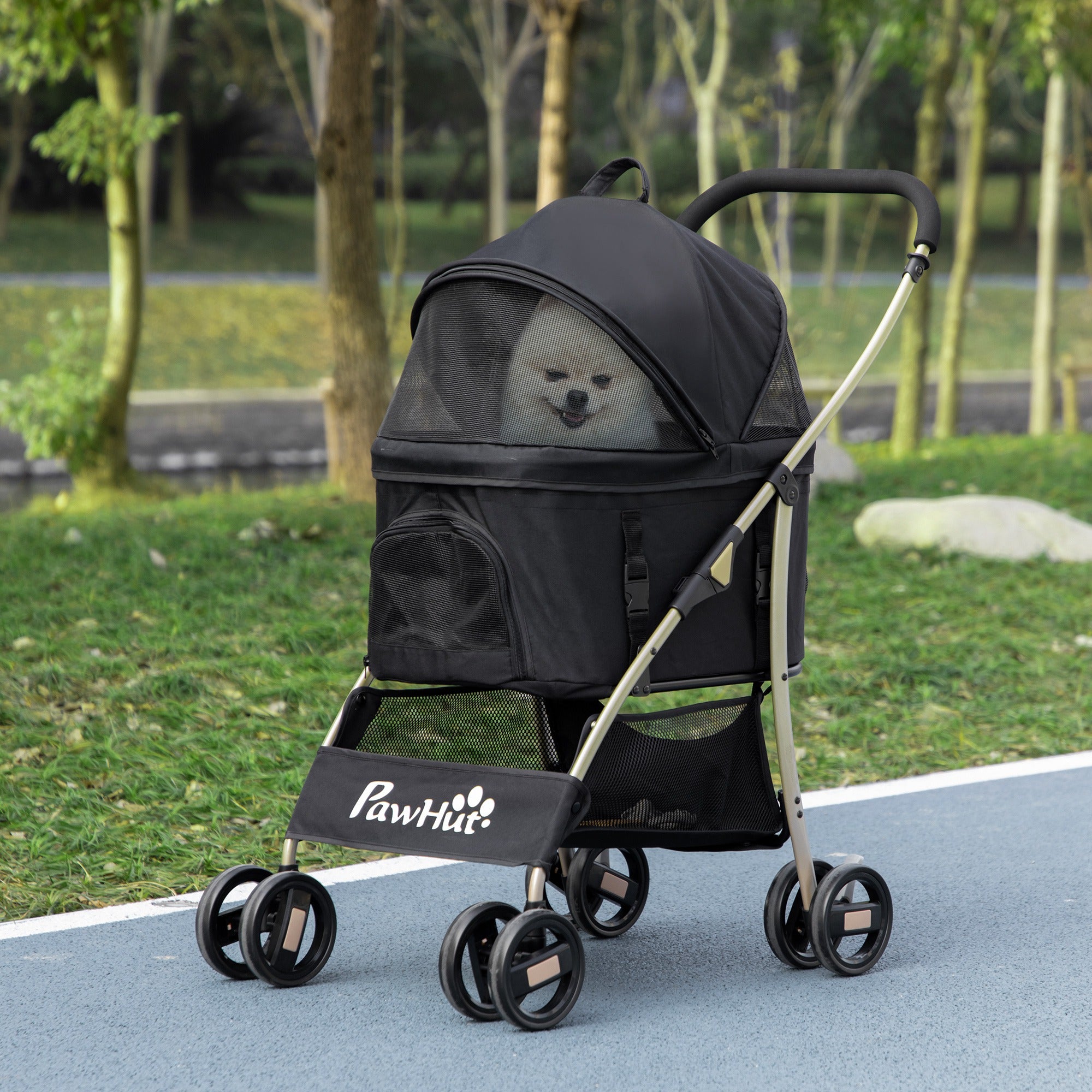 PawHut Dog Pram Dog Stroller 3 in 1 Pet Pushchair Detachable Design with Universal Wheels, Brake for Small Miniature Dogs - Black