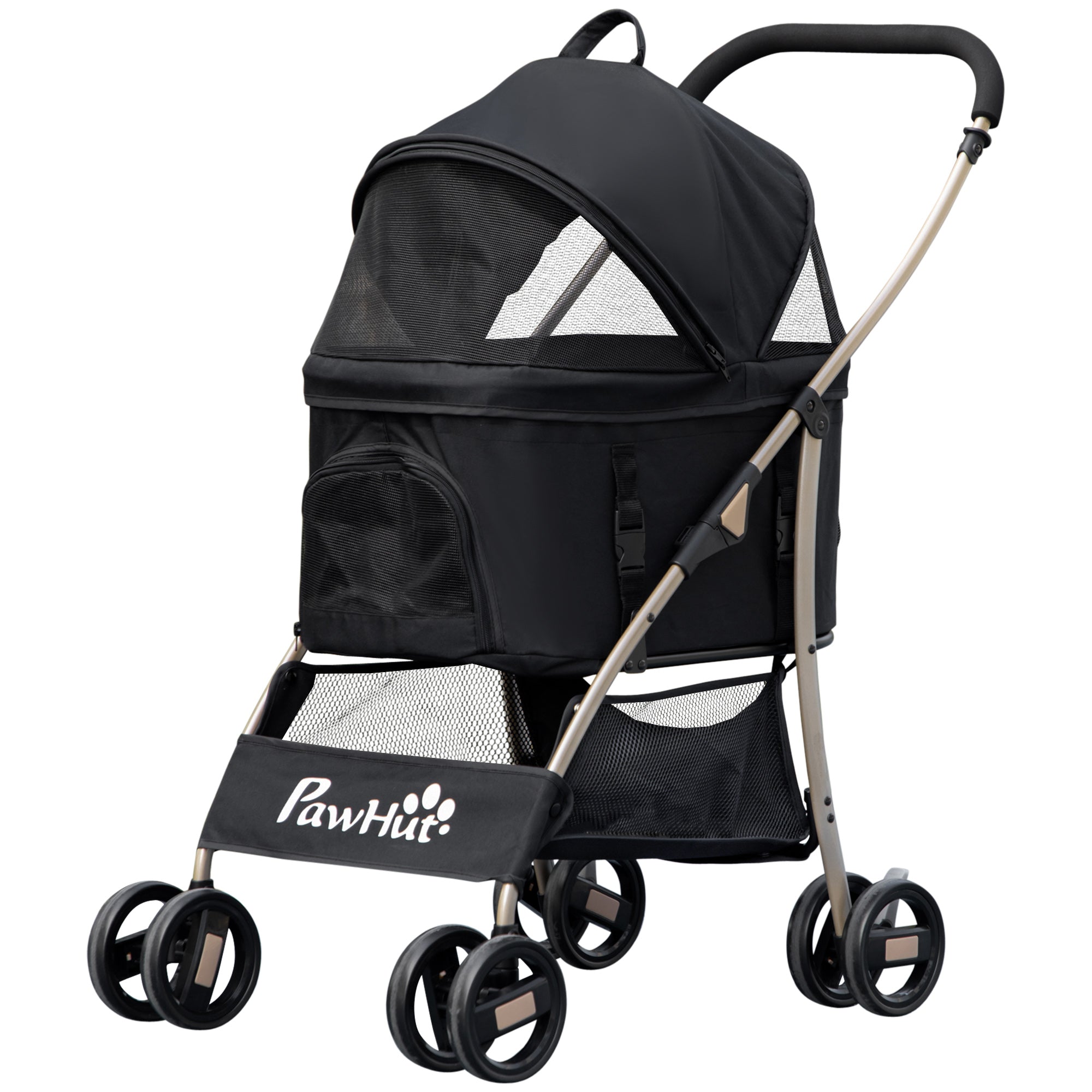PawHut Dog Pram Dog Stroller 3 in 1 Pet Pushchair Detachable Design with Universal Wheels, Brake for Small Miniature Dogs - Black