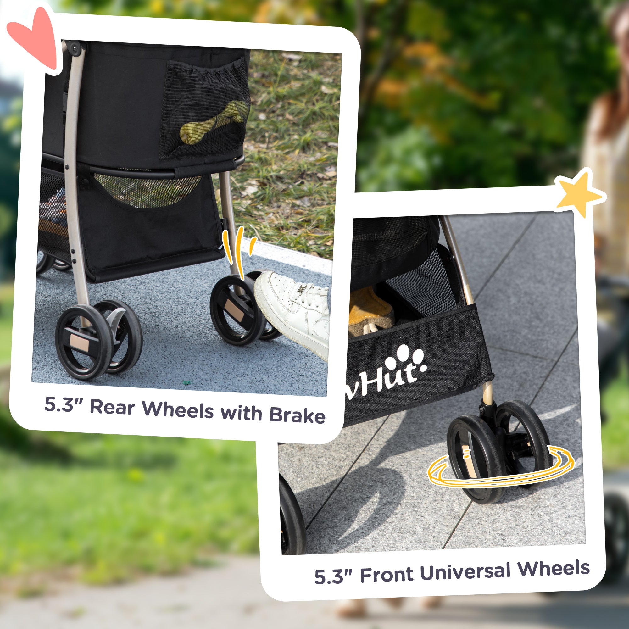 PawHut Dog Pram Dog Stroller 3 in 1 Pet Pushchair Detachable Design with Universal Wheels, Brake for Small Miniature Dogs - Black