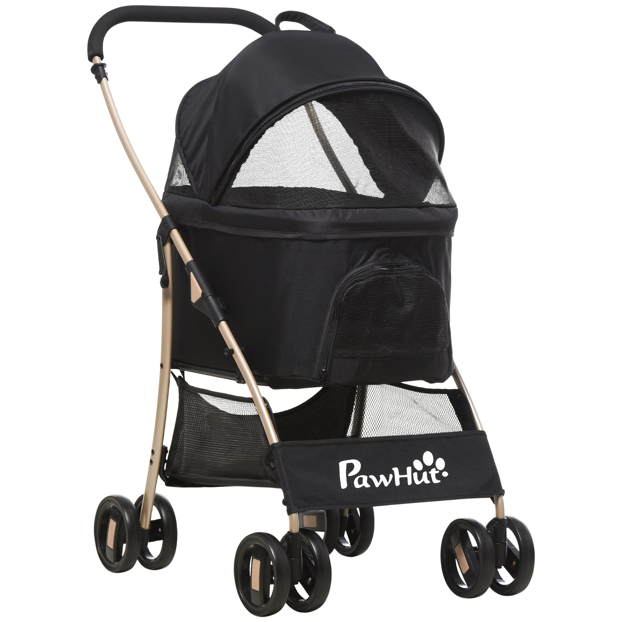PawHut Dog Pram Dog Stroller 3 in 1 Pet Pushchair Detachable Design with Universal Wheels, Brake for Small Miniature Dogs - Black