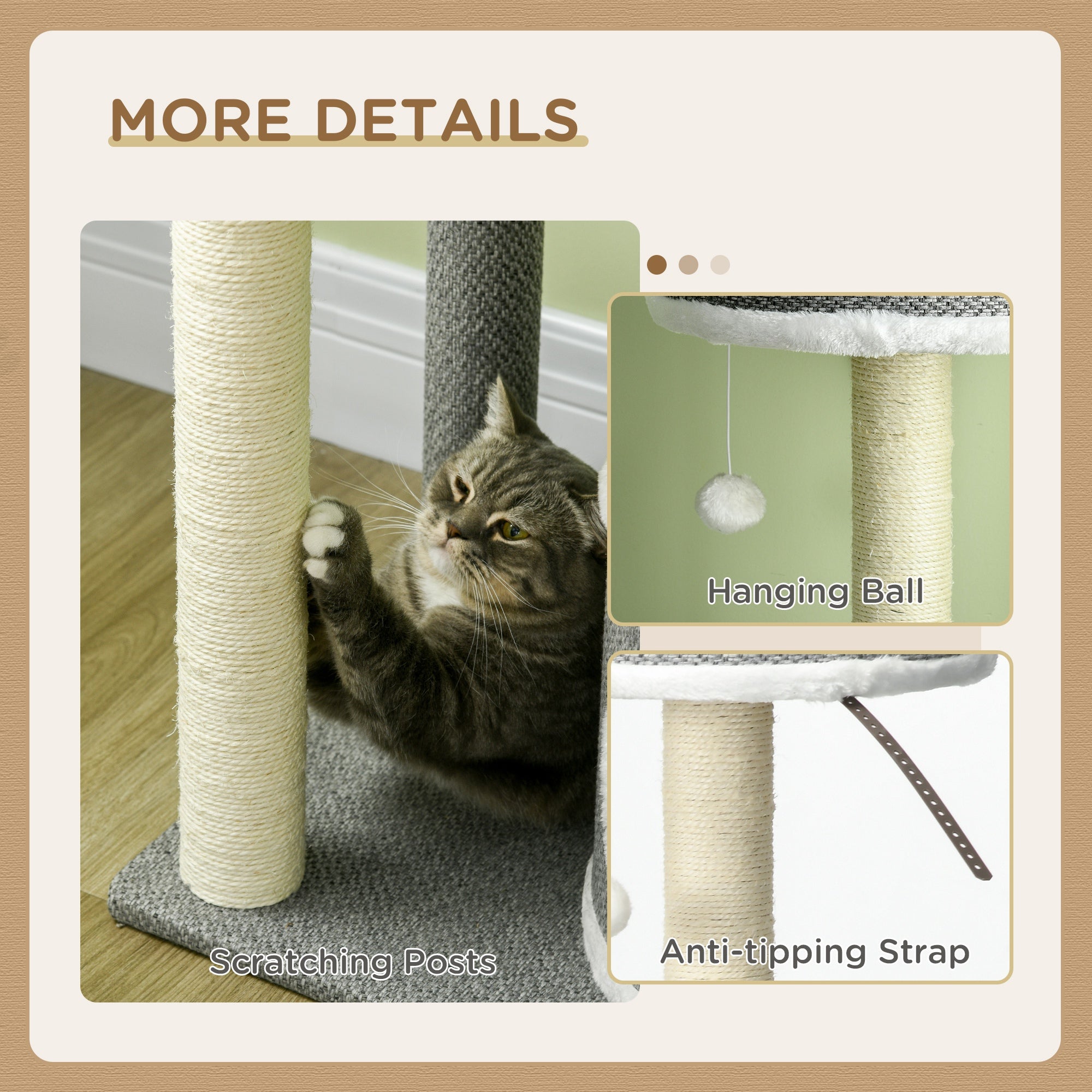 PawHut 132cm Cat Tree for Indoor Cats, Cat Tower with Scratching Post, Bed, Hammock, Cat House, Perches, Toy Ball, Multi-Level Cat Climbing Frame