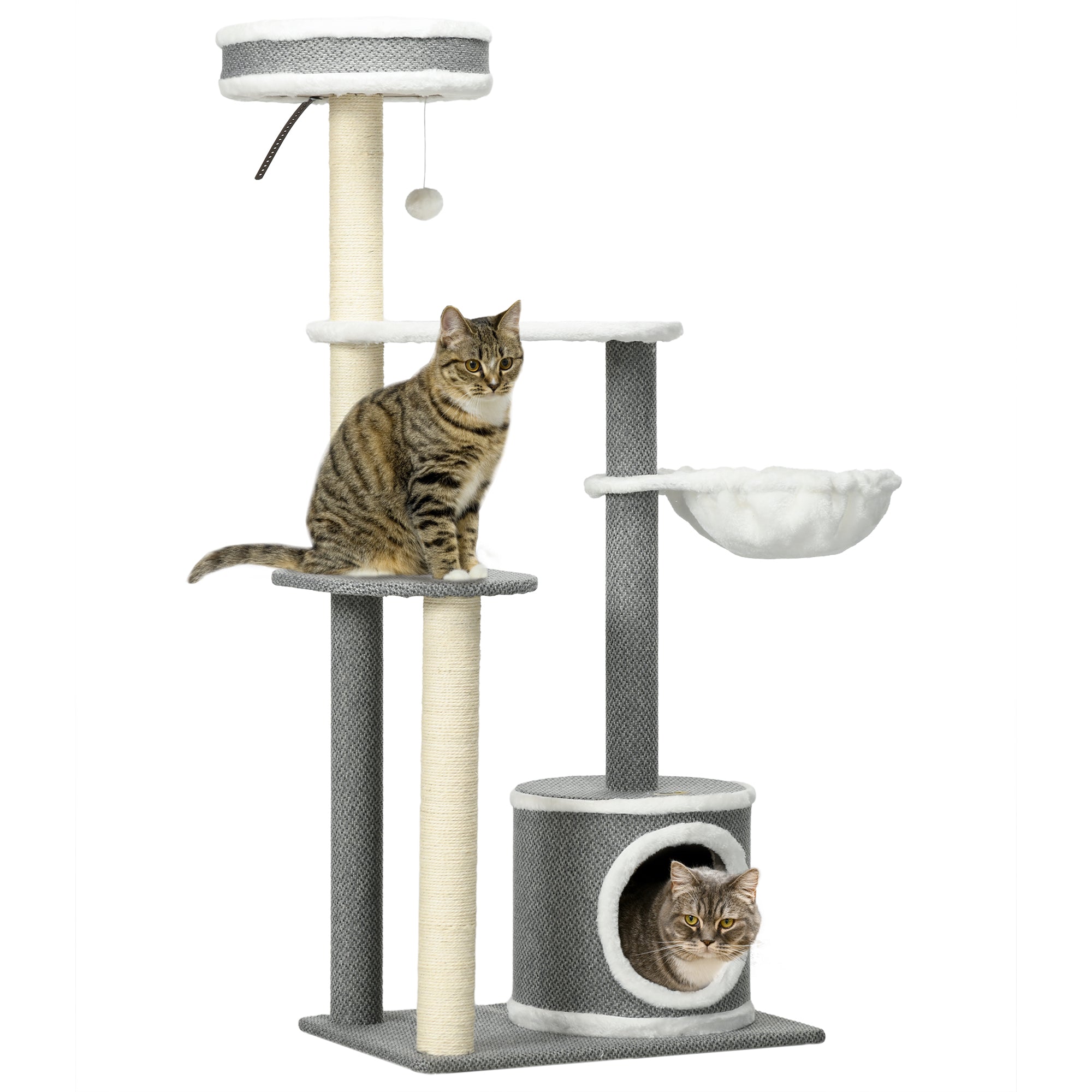 PawHut 132cm Cat Tree for Indoor Cats, Cat Tower with Scratching Post, Bed, Hammock, Cat House, Perches, Toy Ball, Multi-Level Cat Climbing Frame