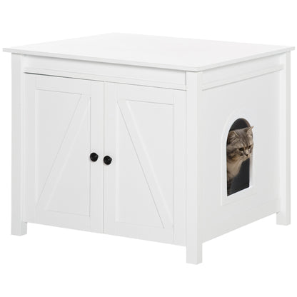 PawHut Cat Litter Box Enclosure with Openable Top, Cat Washroom Storage Side Table with Double Doors, Zinc Alloy Handles, for Indoor Use, White