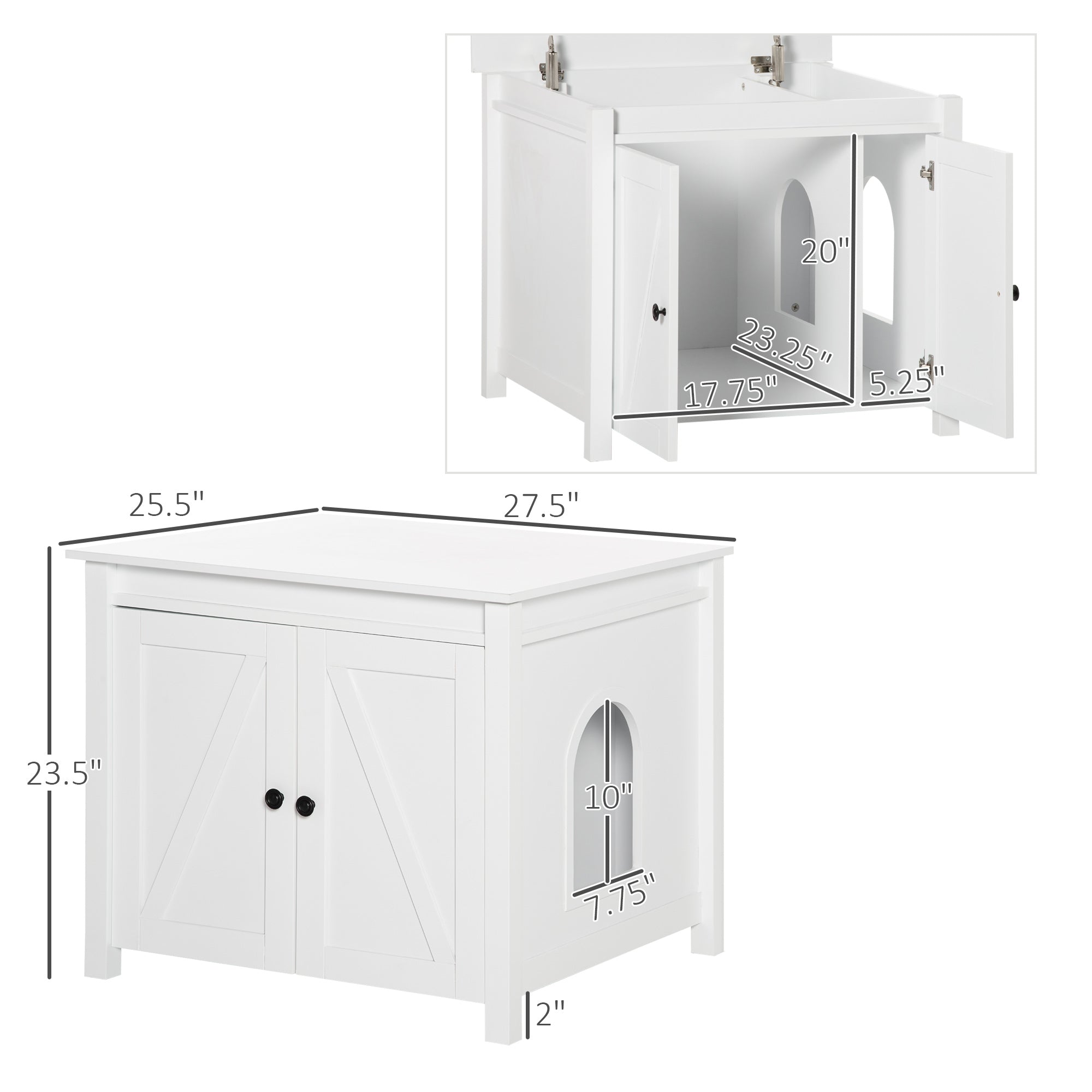 PawHut Cat Litter Box Enclosure with Openable Top, Cat Washroom Storage Side Table with Double Doors, Zinc Alloy Handles, for Indoor Use, White