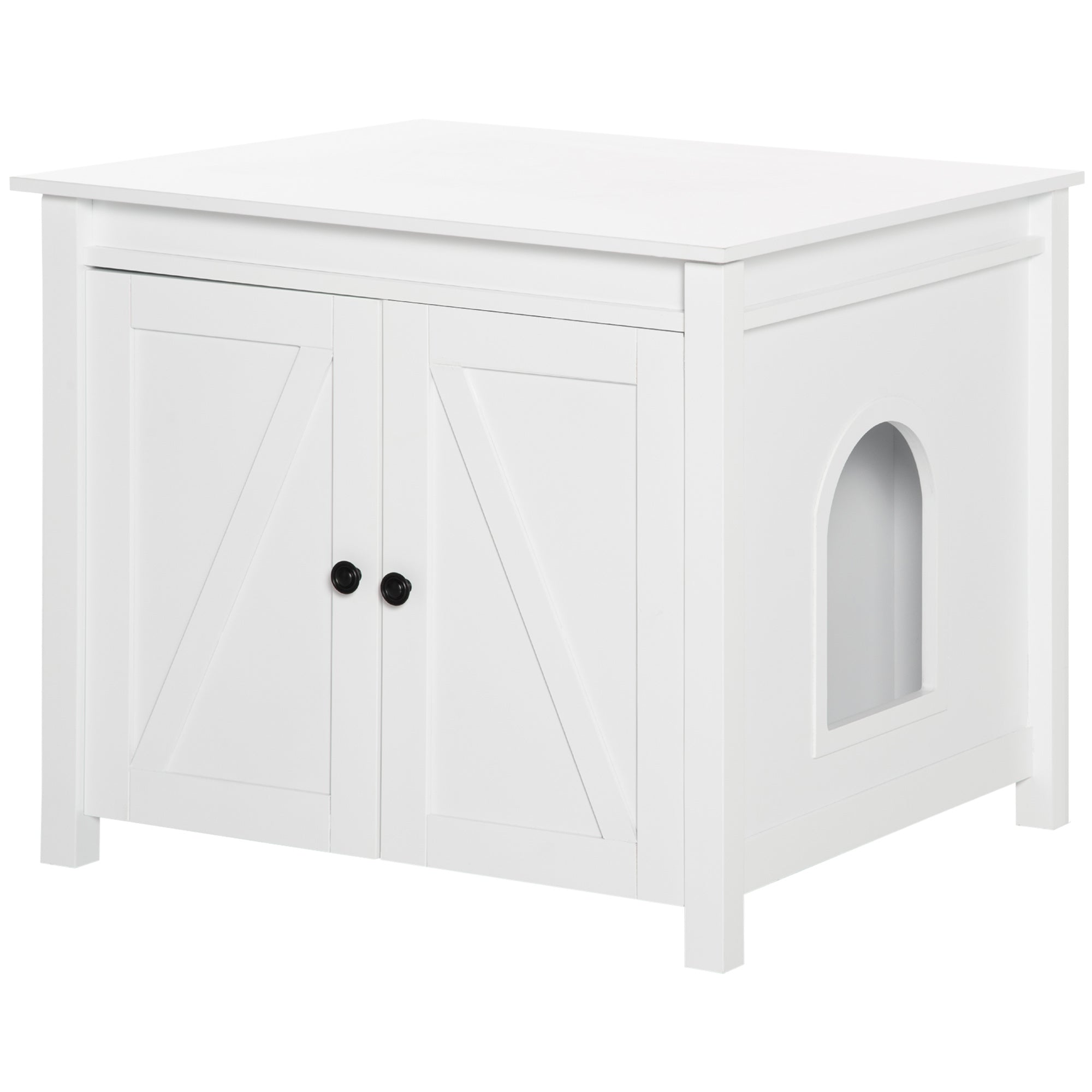 PawHut Cat Litter Box Enclosure with Openable Top, Cat Washroom Storage Side Table with Double Doors, Zinc Alloy Handles, for Indoor Use, White