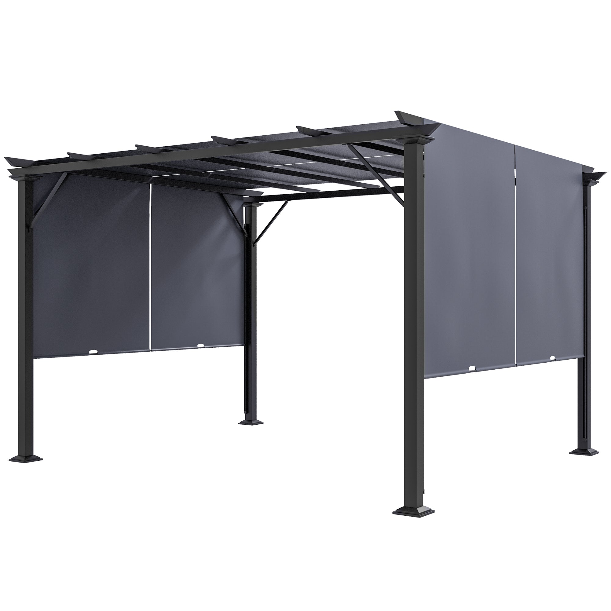 Outsunny 10' x 12' Retractable Pergola Canopy, Outdoor Gazebo with Sun Shade Canopy and Steel Frame, for Backyard, Garden, Patio, Deck, Grey