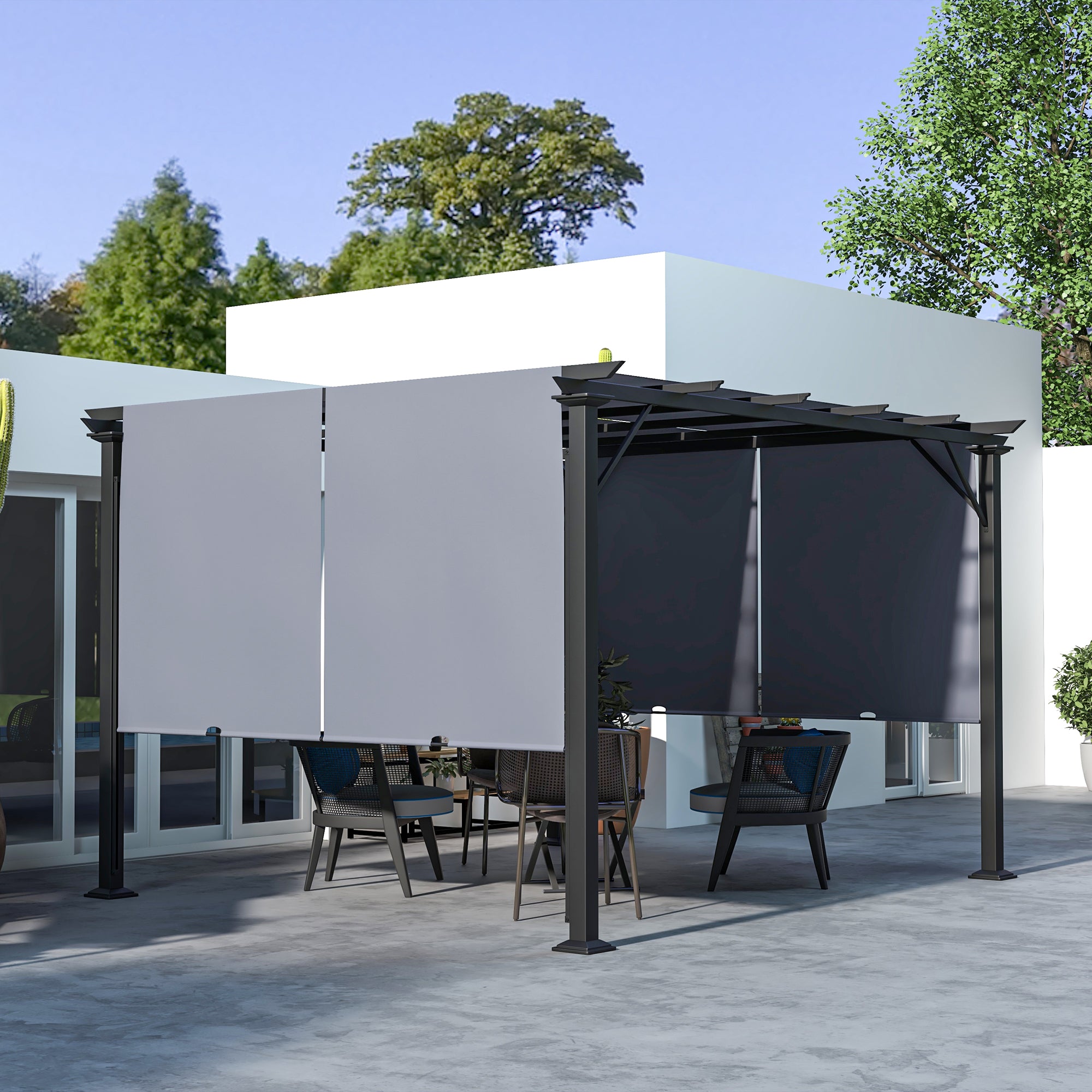 Outsunny 10' x 12' Retractable Pergola Canopy, Outdoor Gazebo with Sun Shade Canopy and Steel Frame, for Backyard, Garden, Patio, Deck, Grey