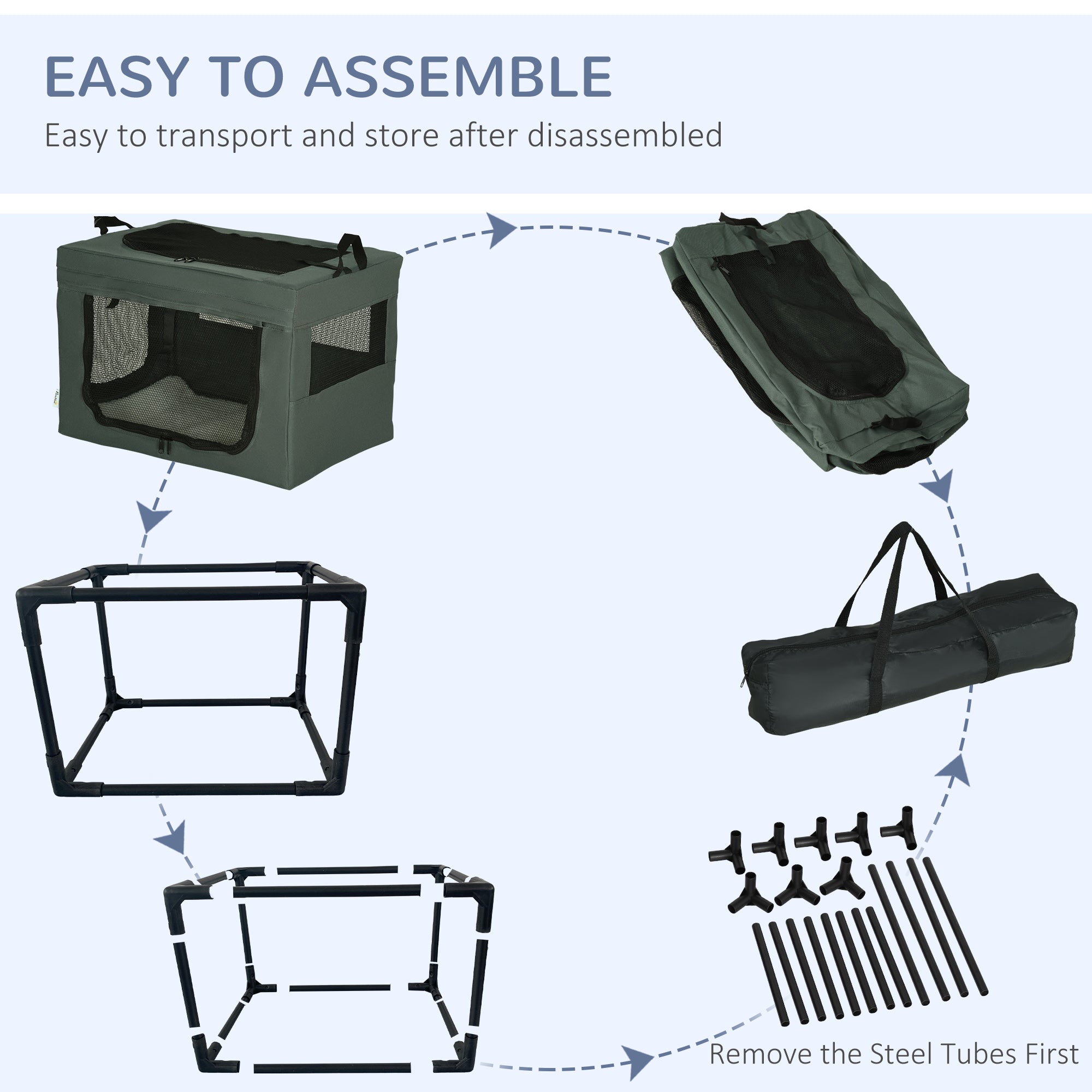 PawHut 60cm Pet Carrier for Miniature Dogs, Portable Cat Carrier Soft Side Pet Travel Crate with Removable Mat, Carry Bag, Breathable Mesh Window Door - Grey