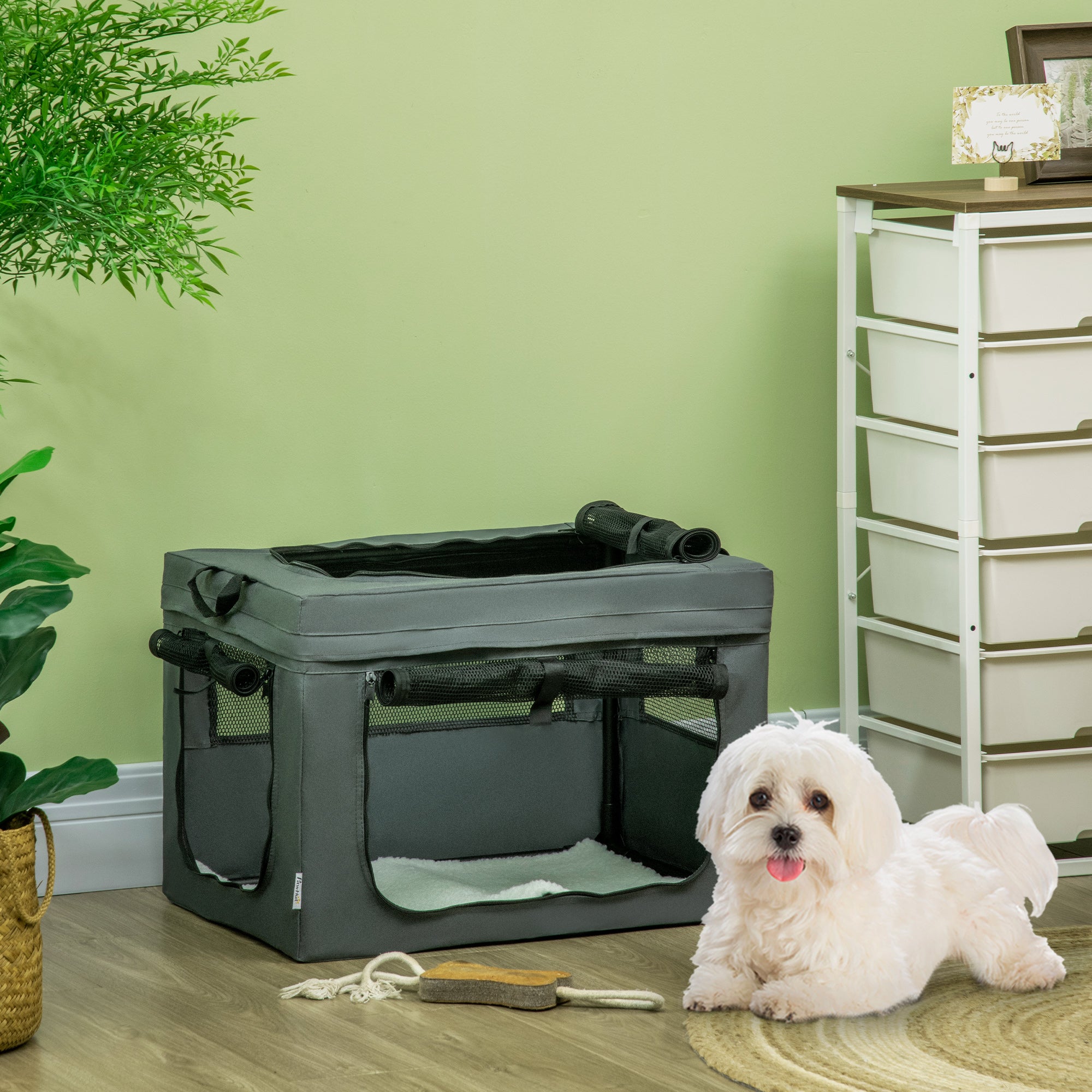 PawHut 60cm Pet Carrier for Miniature Dogs, Portable Cat Carrier Soft Side Pet Travel Crate with Removable Mat, Carry Bag, Breathable Mesh Window Door - Grey