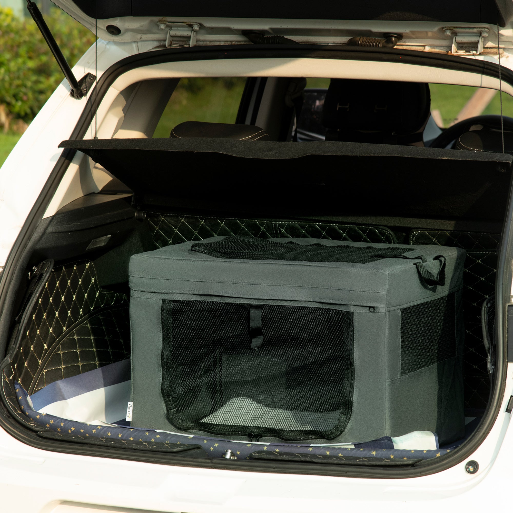 PawHut 60cm Pet Carrier for Miniature Dogs, Portable Cat Carrier Soft Side Pet Travel Crate with Removable Mat, Carry Bag, Breathable Mesh Window Door - Grey