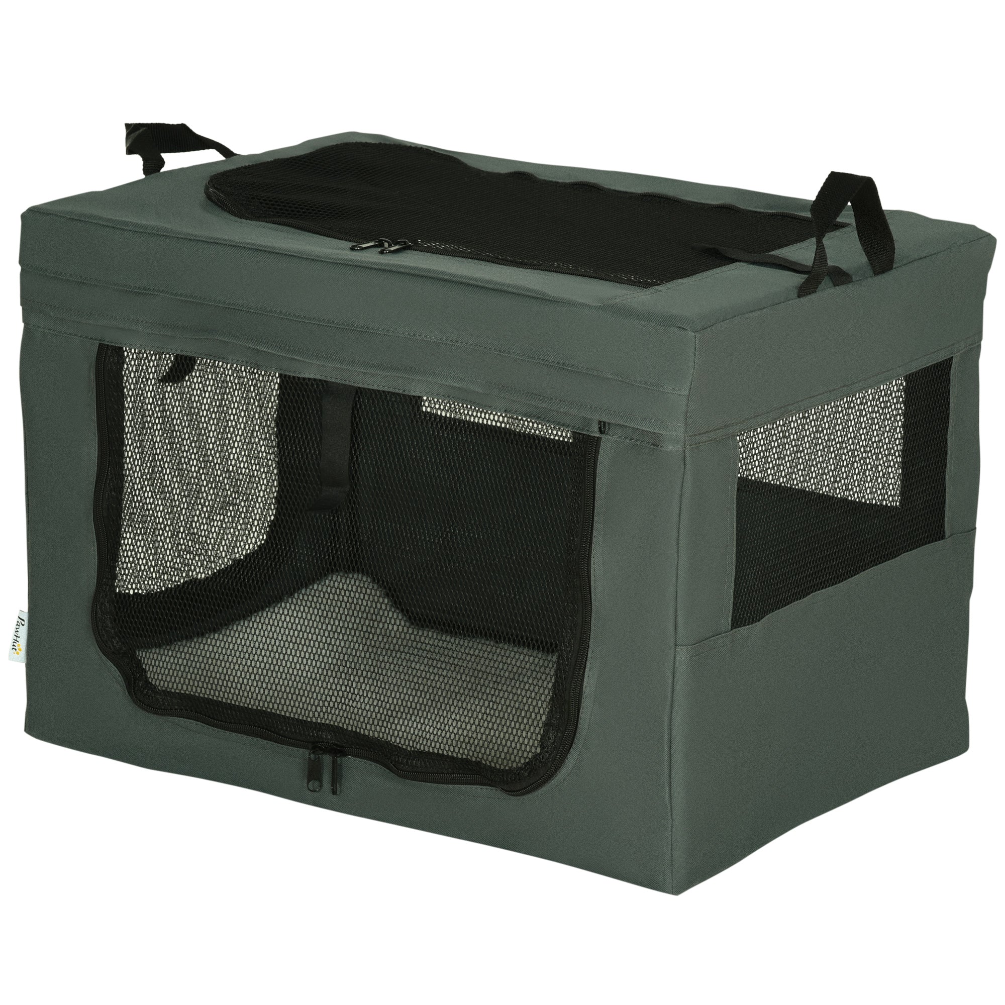 PawHut 60cm Pet Carrier for Miniature Dogs, Portable Cat Carrier Soft Side Pet Travel Crate with Removable Mat, Carry Bag, Breathable Mesh Window Door - Grey