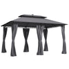 Outsunny 10' x 13' Outdoor Gazebo with Curtains and Solar-Powered LED Lights, Double Roof Patio Gazebo, Metal Gazebo Canopy Shelter for Deck, Lawn, Backyard, Garden