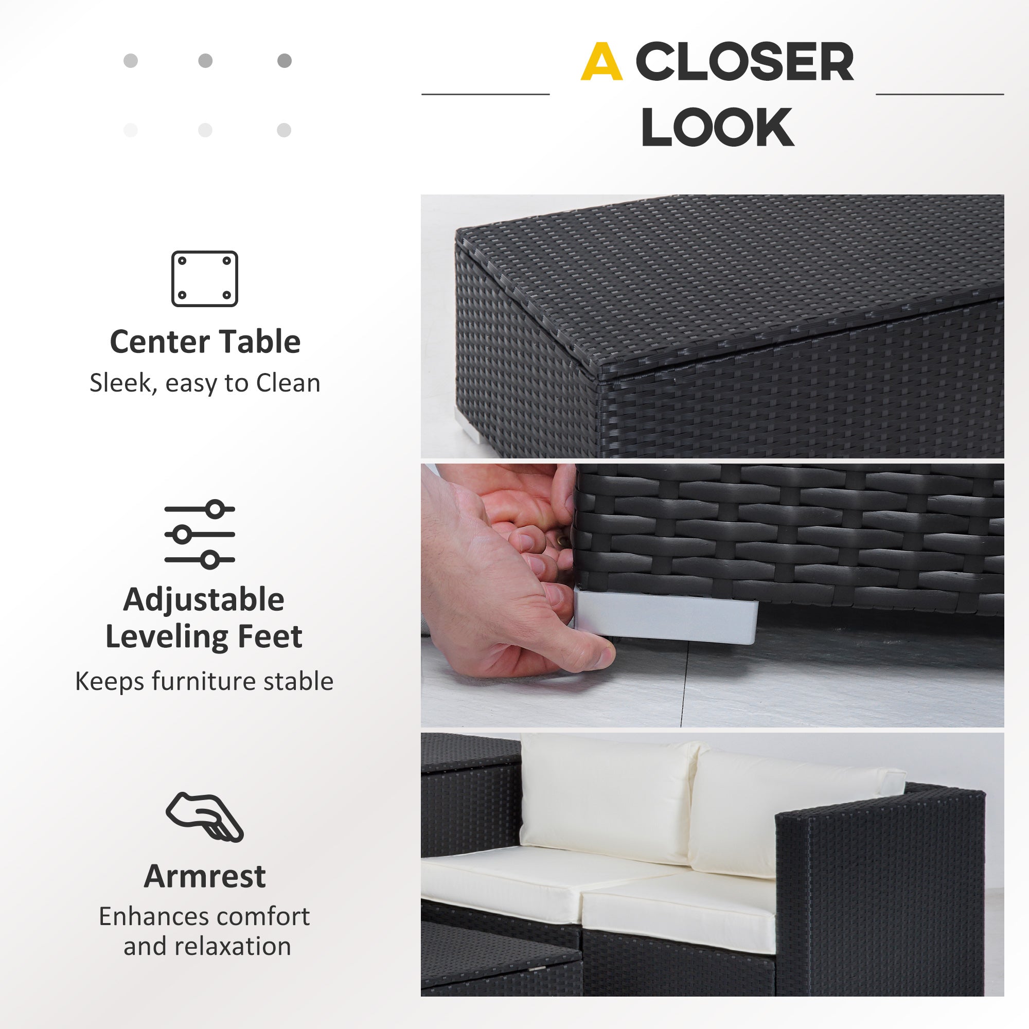 Outsunny 6 Pieces Patio Furniture Set with Cushion, Outdoor PE Rattan Wicker Sectional Conversation Furniture Sofa with Storage Table and Coffee Table, Beige