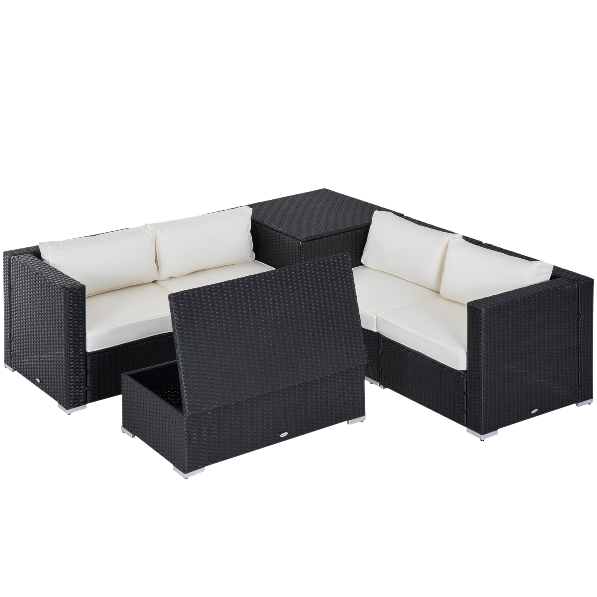 Outsunny 6 Pieces Patio Furniture Set with Cushion, Outdoor PE Rattan Wicker Sectional Conversation Furniture Sofa with Storage Table and Coffee Table, Beige