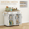 HOMCOM Kitchen Island with Storage, Rolling Kitchen Cart on Wheels with 2 Drawers, 2 Cabinets, Rubberwood Top and Towel Racks (White)