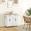 HOMCOM Kitchen Island with Storage, Rolling Kitchen Cart on Wheels with 2 Drawers, 2 Cabinets, Rubberwood Top and Towel Racks (White)