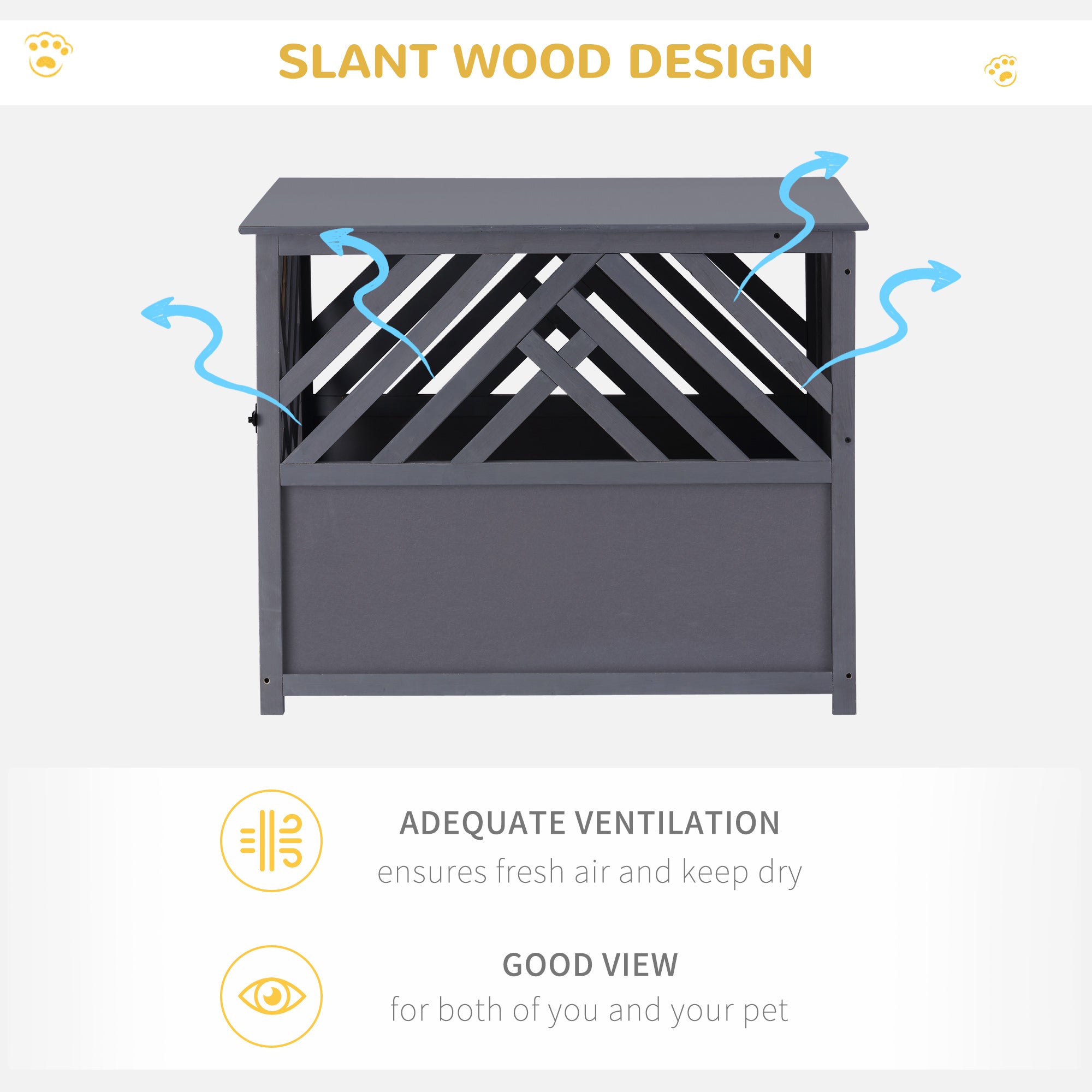 PawHut Furniture Style Wood Dog Crate End Table Decorative Dog Cage Kennel Lattice Night Stand with Lockable Door, Indoor Use, Grey