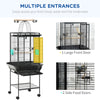 PawHut 61.5 Inch Bird Cage Parakeet House for Cockatiel with Stand, Pull Out Tray, Play Top, Storage Shelf, Wood Perch, Food Container, Black
