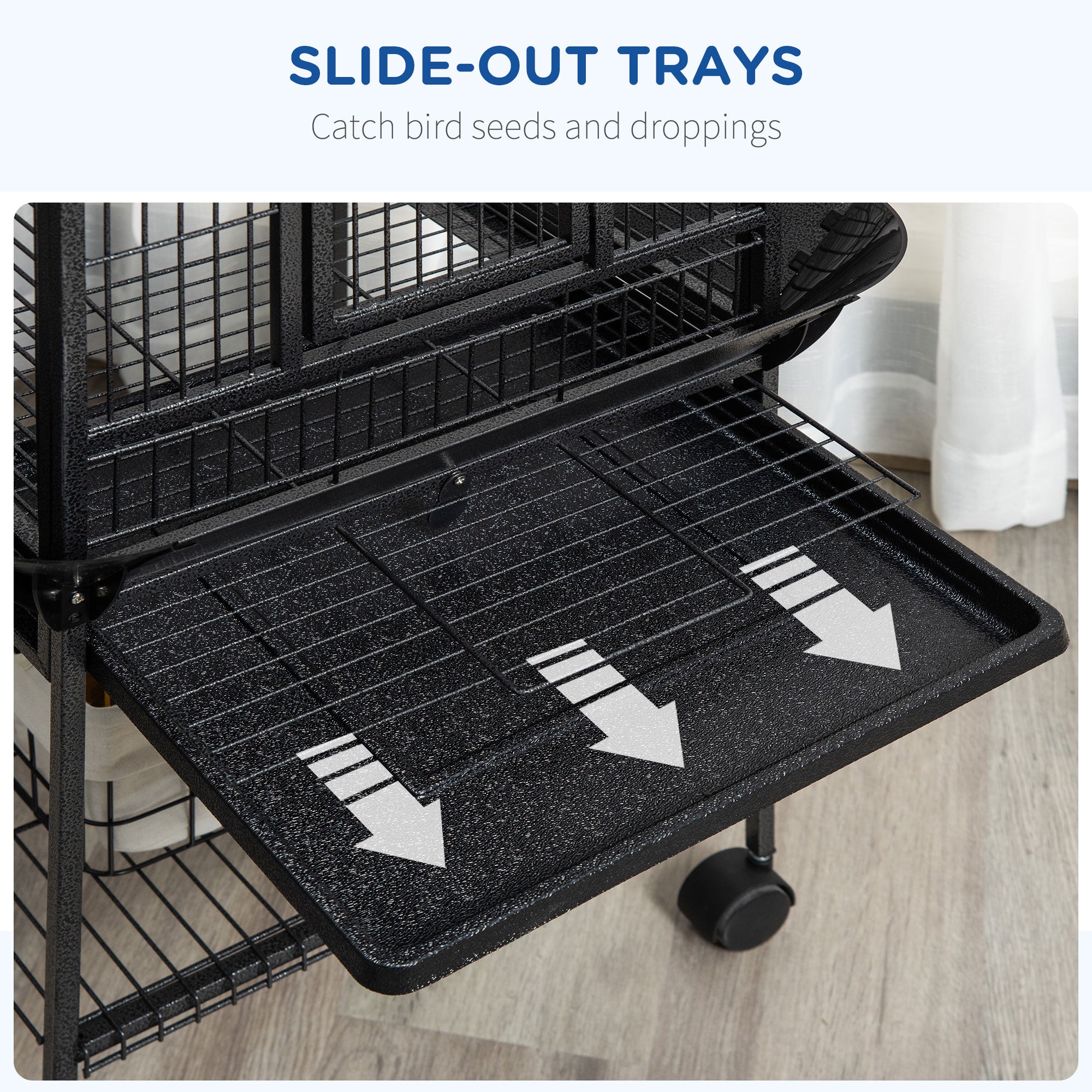 PawHut 61.5 Inch Bird Cage Parakeet House for Cockatiel with Stand, Pull Out Tray, Play Top, Storage Shelf, Wood Perch, Food Container, Black